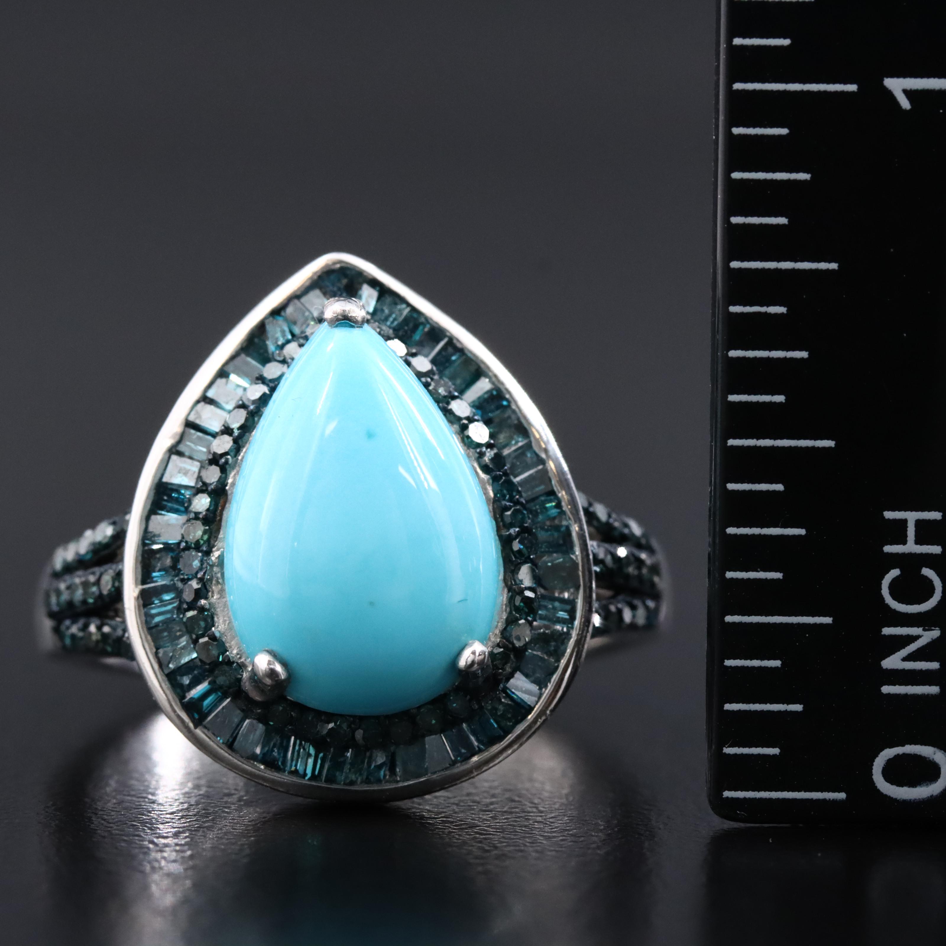 Sterling Turquoise and Blue Diamond Ring