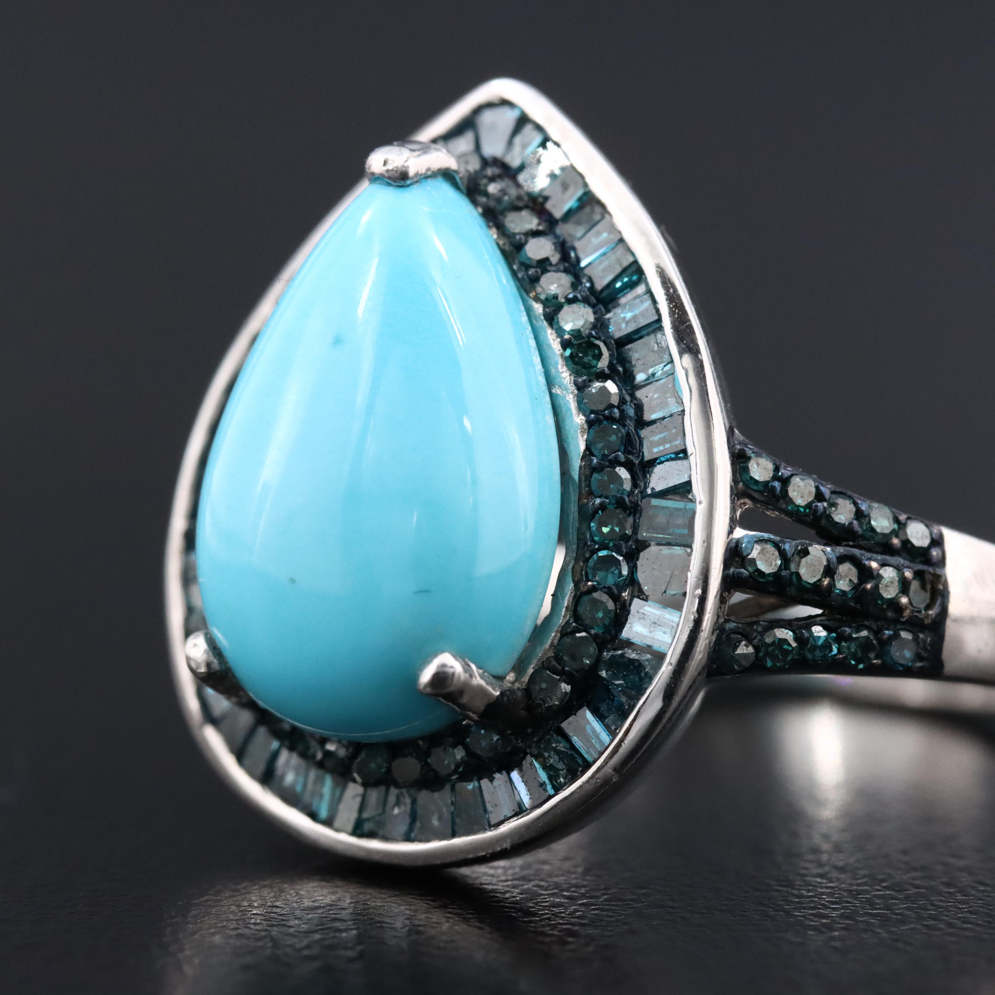 Sterling Turquoise and Blue Diamond Ring