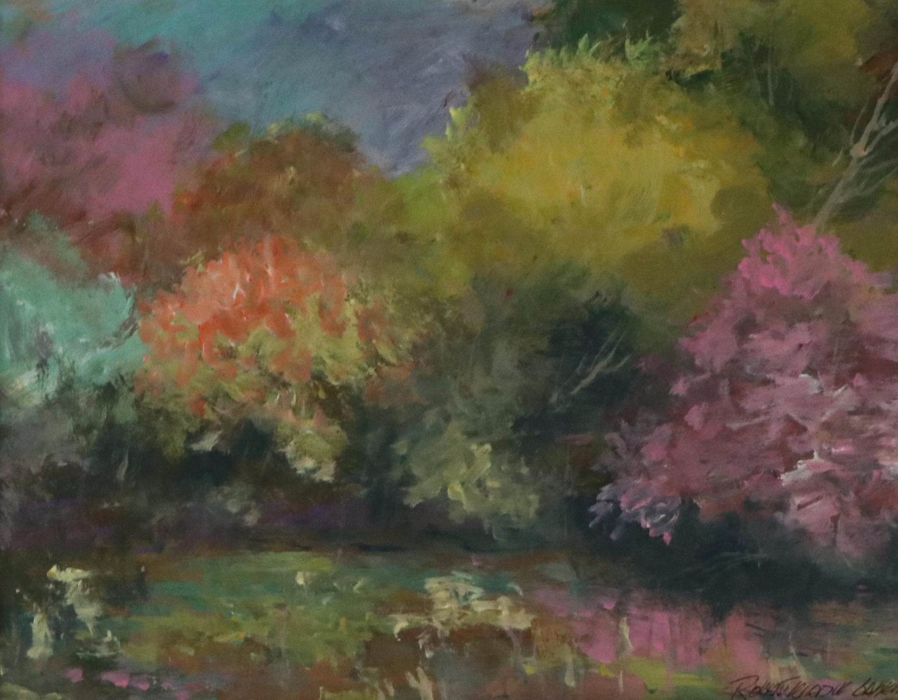 Robert Riddle Baker Landscape Acrylic Painting "Sunlighted Garden," 2024