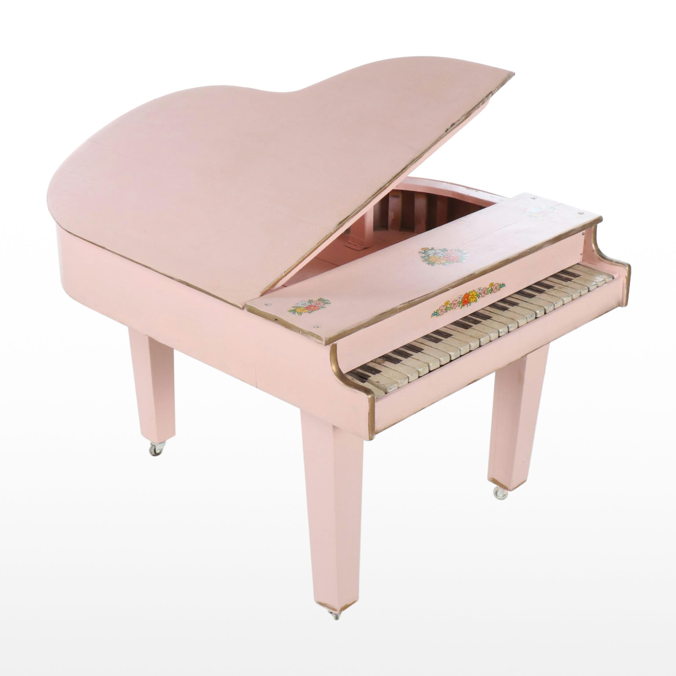 Handcrafted Pink Children's Wooden Toy Piano on Metal Casters