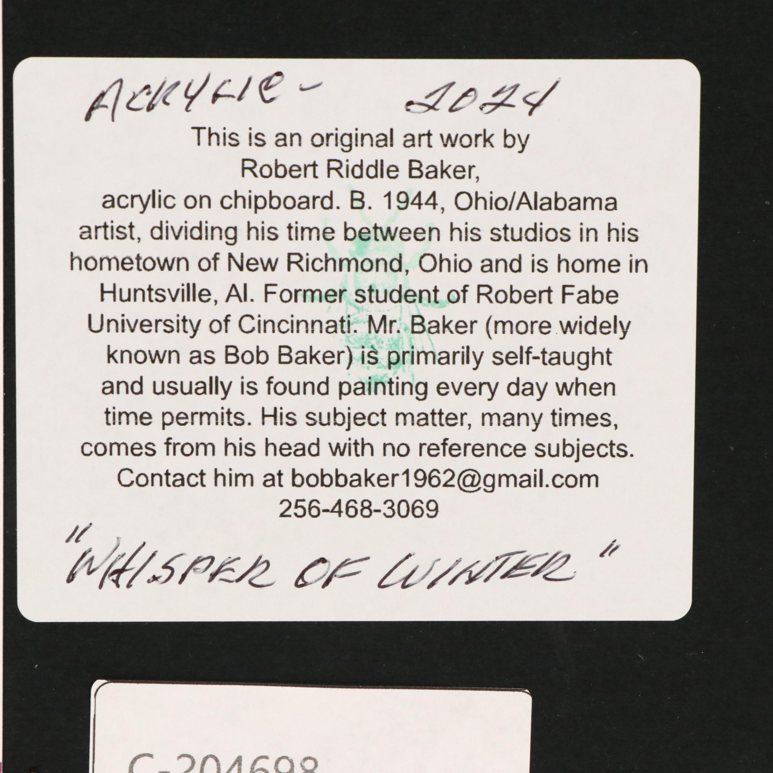 Robert Riddle Baker Landscape Acrylic Painting "Whisper of Winter," 2024