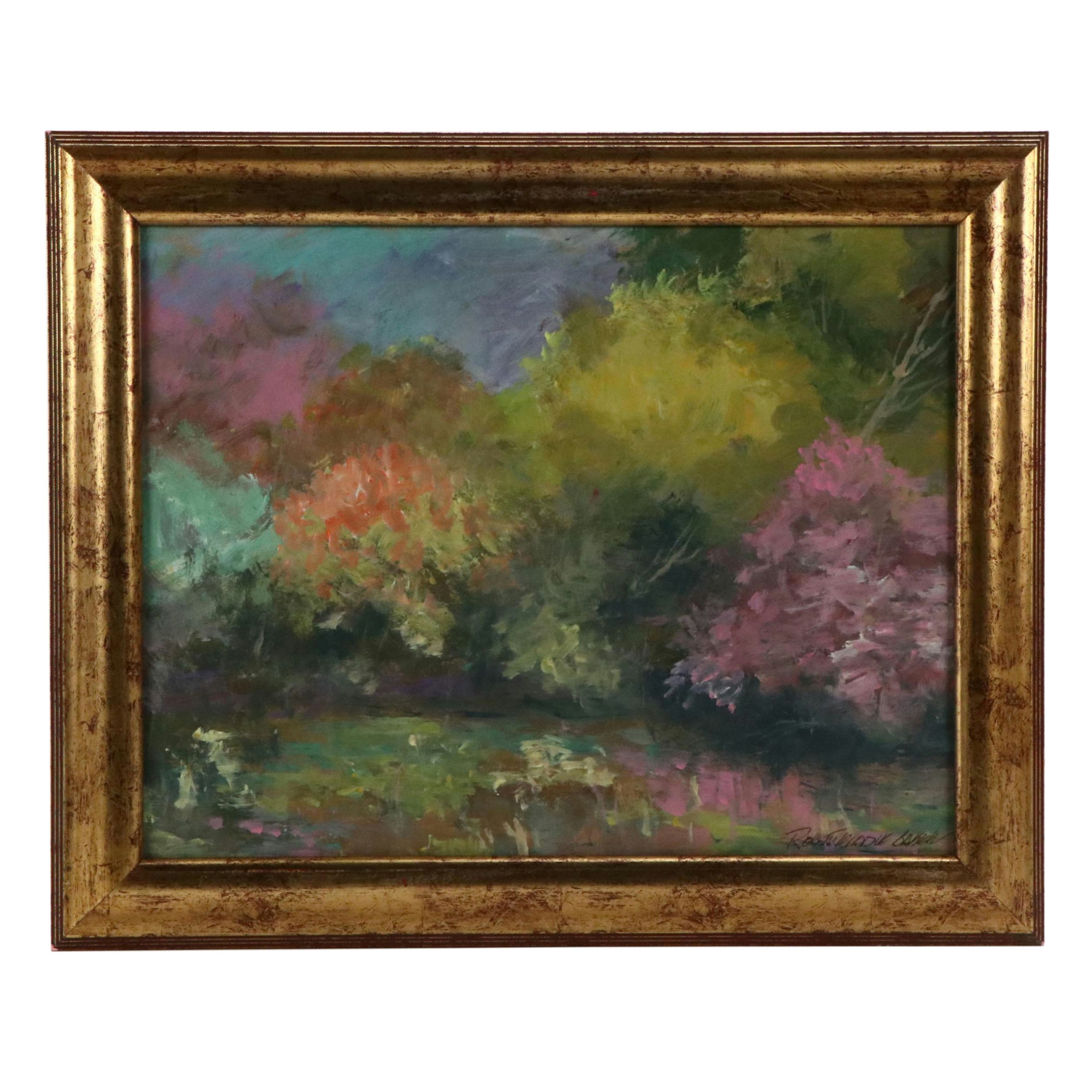 Robert Riddle Baker Landscape Acrylic Painting "Sunlighted Garden," 2024