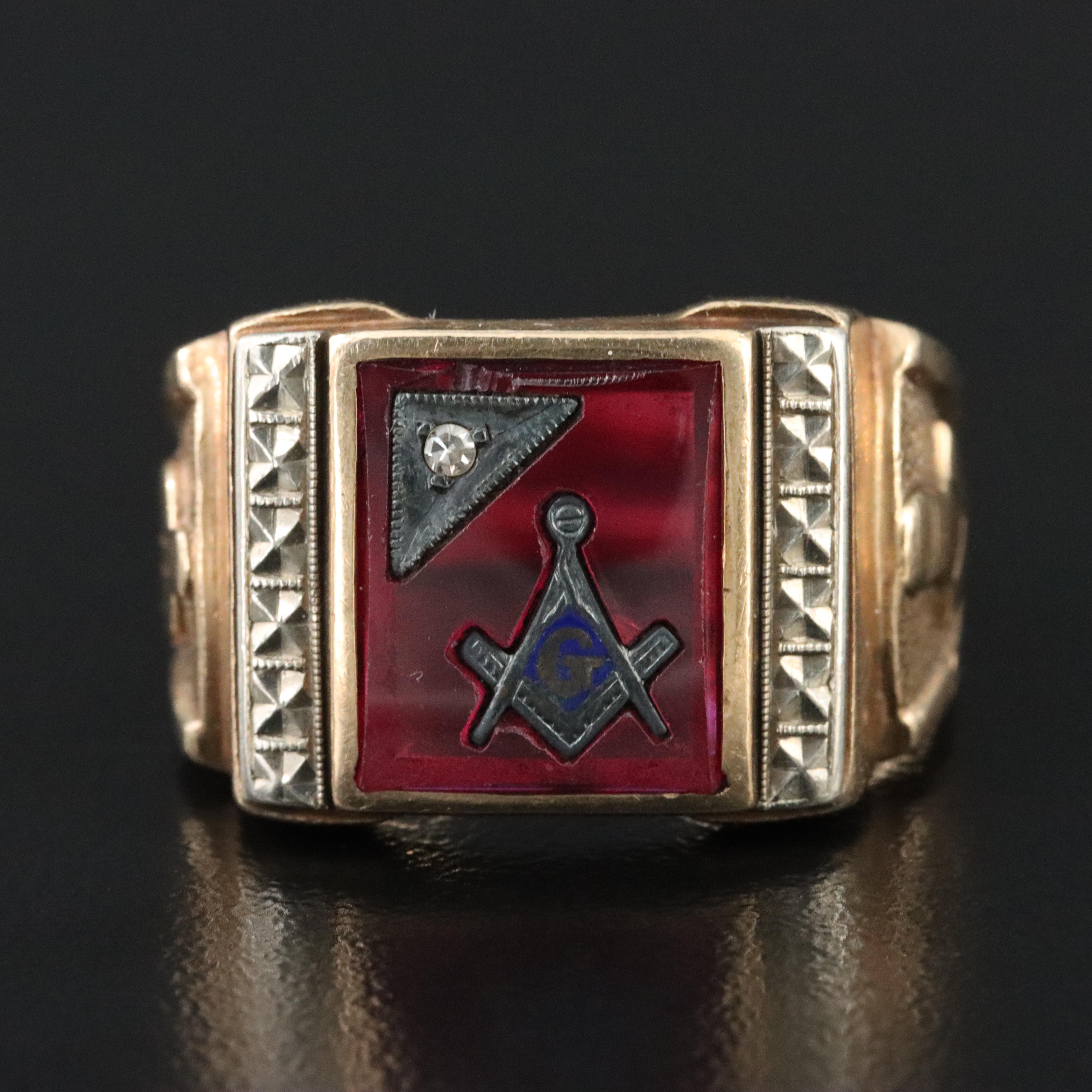 10K Ruby and Diamond Masonic Ring