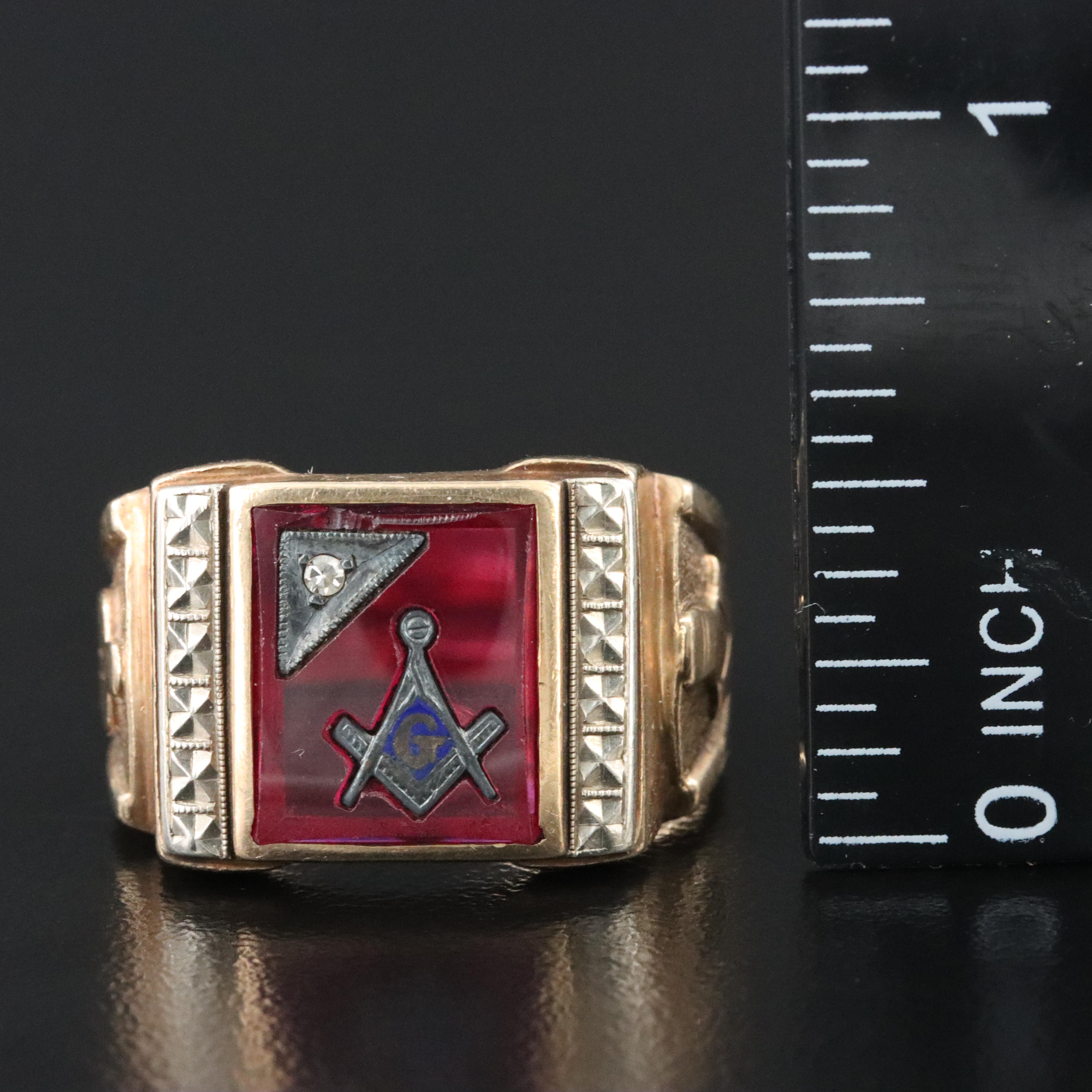 10K Ruby and Diamond Masonic Ring