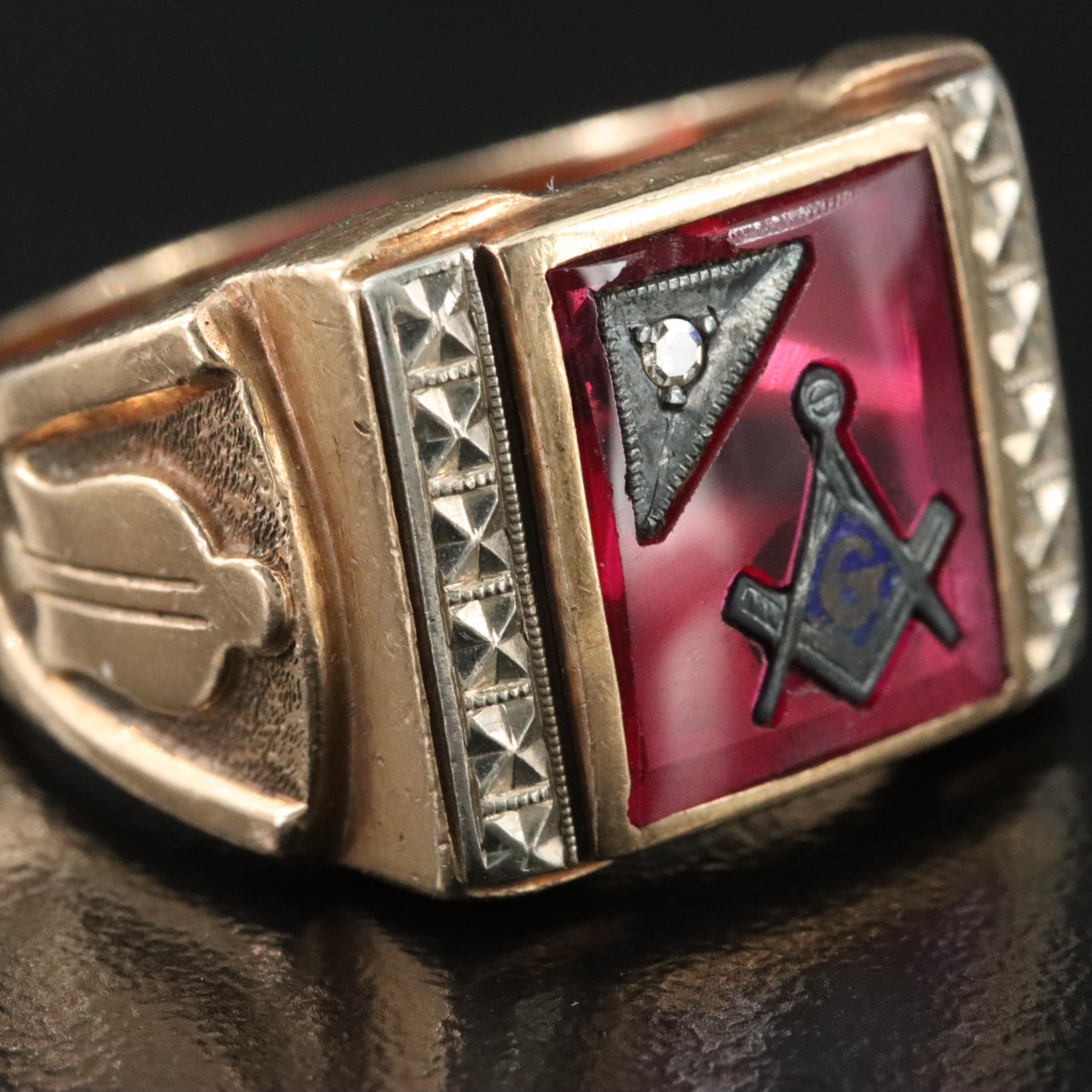 10K Ruby and Diamond Masonic Ring