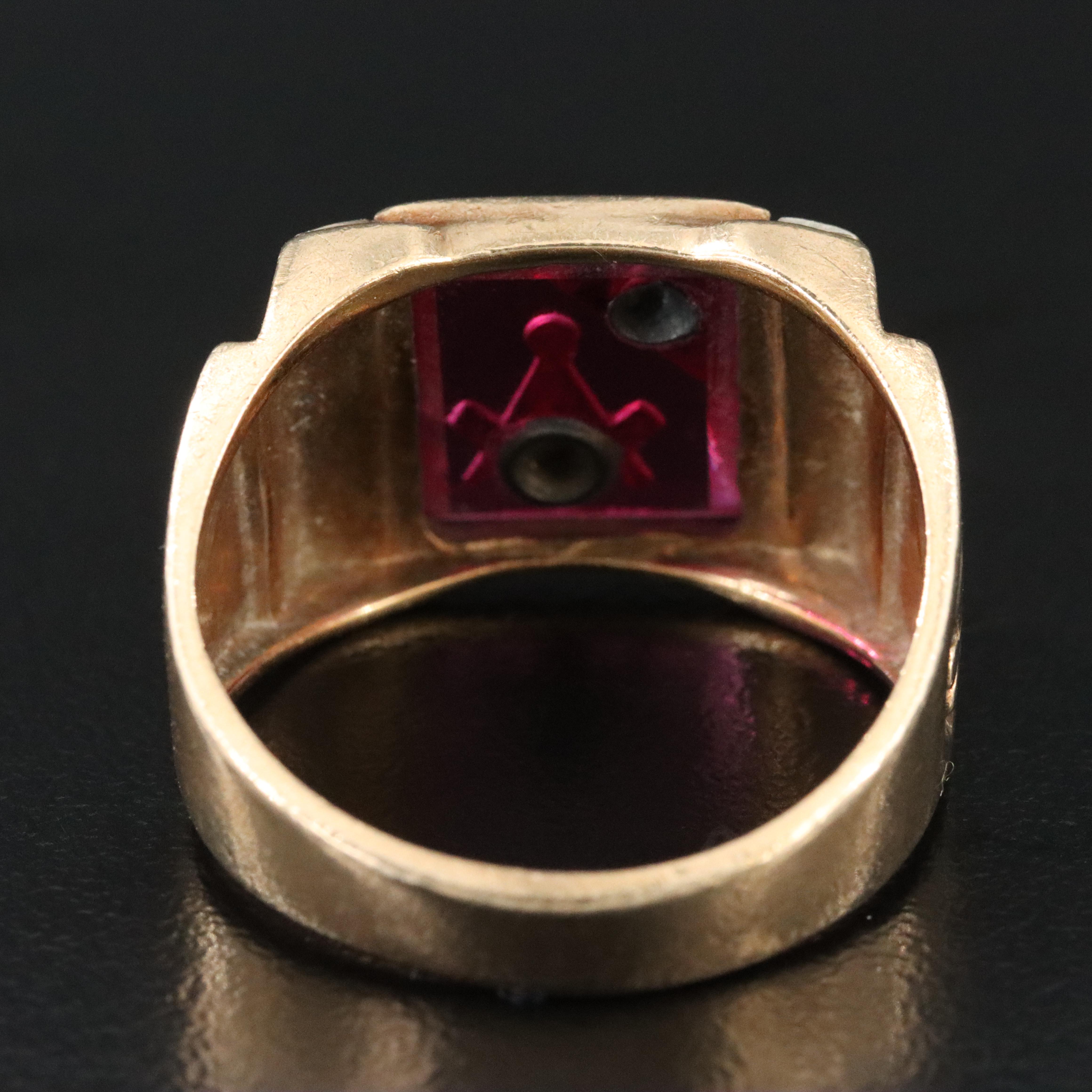 10K Ruby and Diamond Masonic Ring