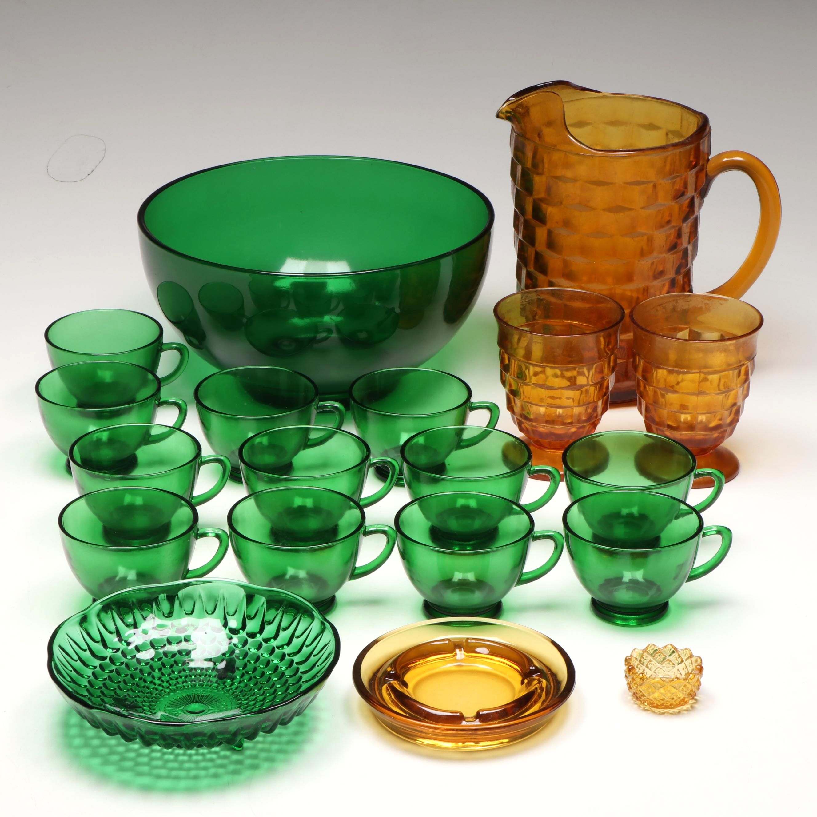 Indiana Glass "Whithall Cubist" Pitcher and Cups with Anchor Hocking Collection