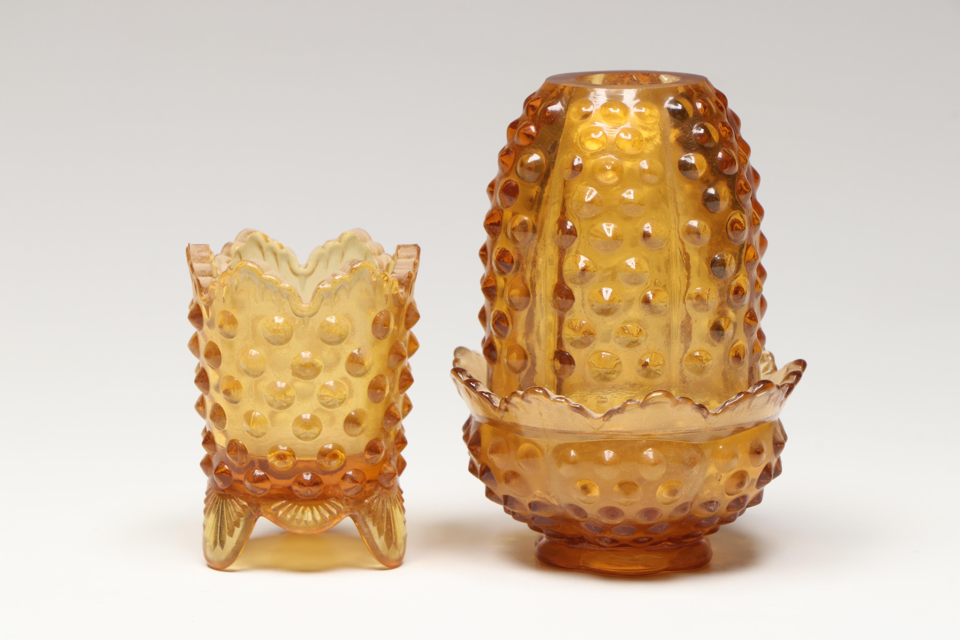 Westmoreland Milk Glass Candlesticks, Fenton Hobnail Fairy Lamp and Paperweights