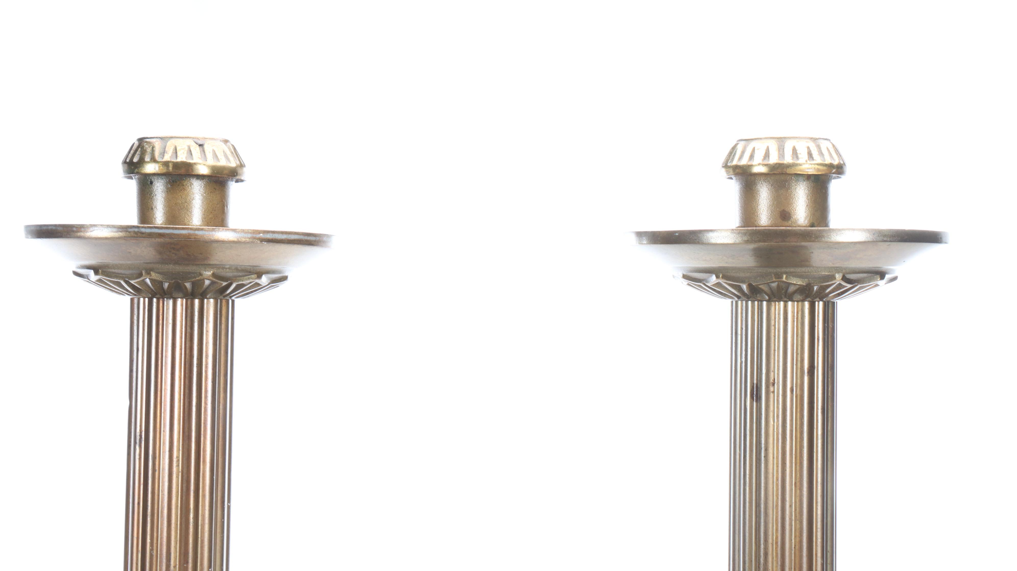 Pair of Progressive Bronze Works Neoclassical Style Altar Candlesticks