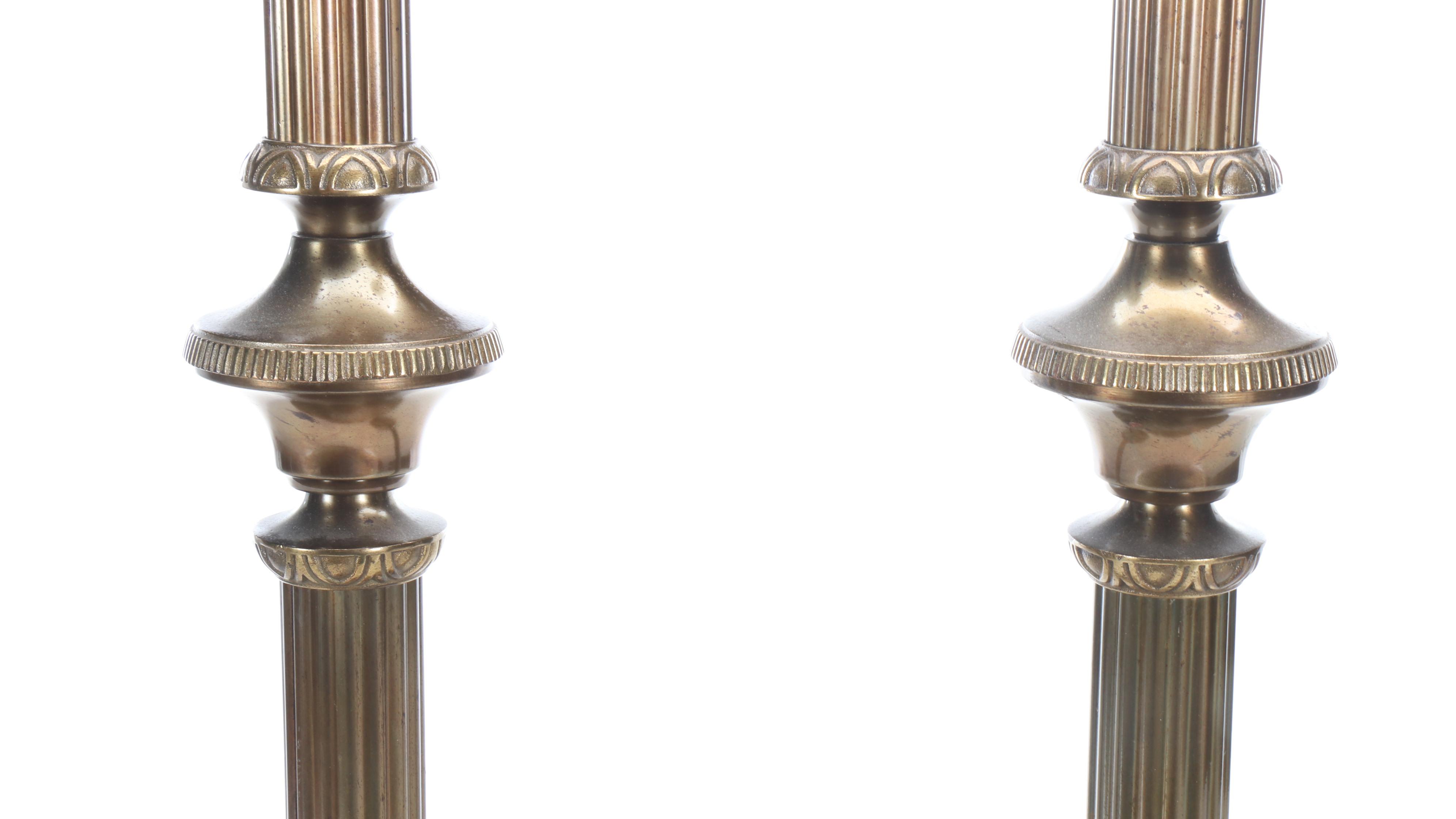 Pair of Progressive Bronze Works Neoclassical Style Altar Candlesticks