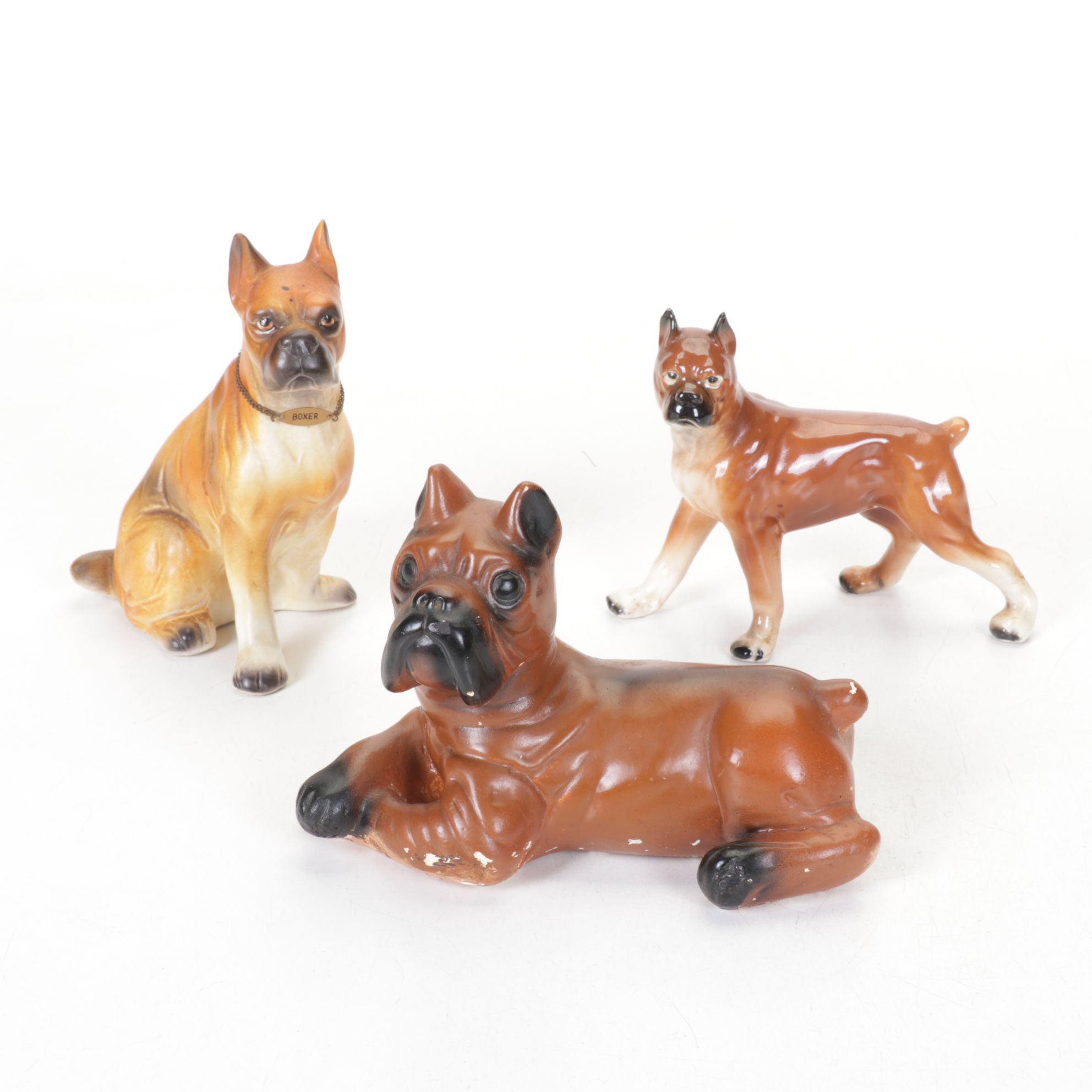Ceramic & Chalkware Boxer Dog Figurines