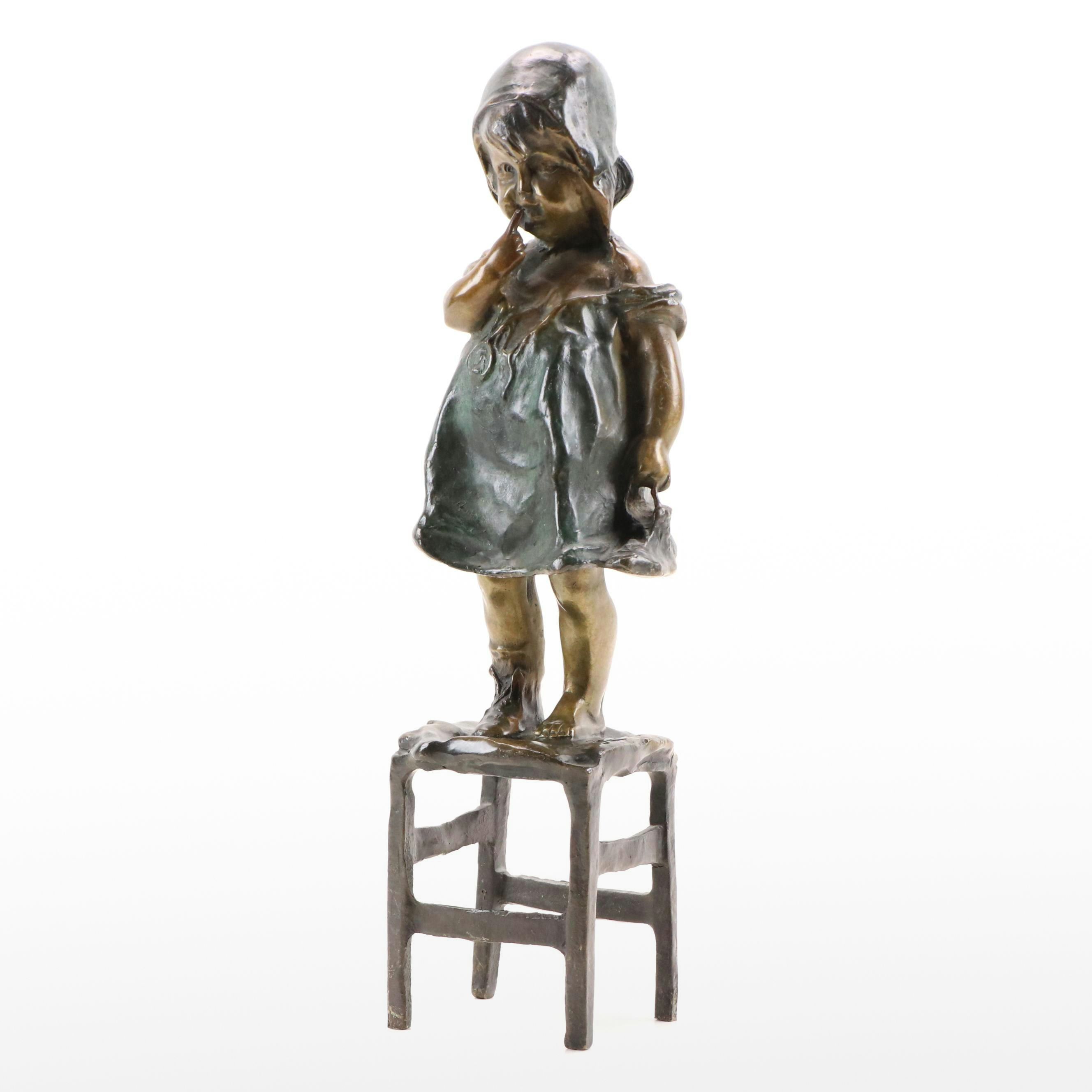 Bronze Sculpture "Suzette on a Stool" After Juan Clara
