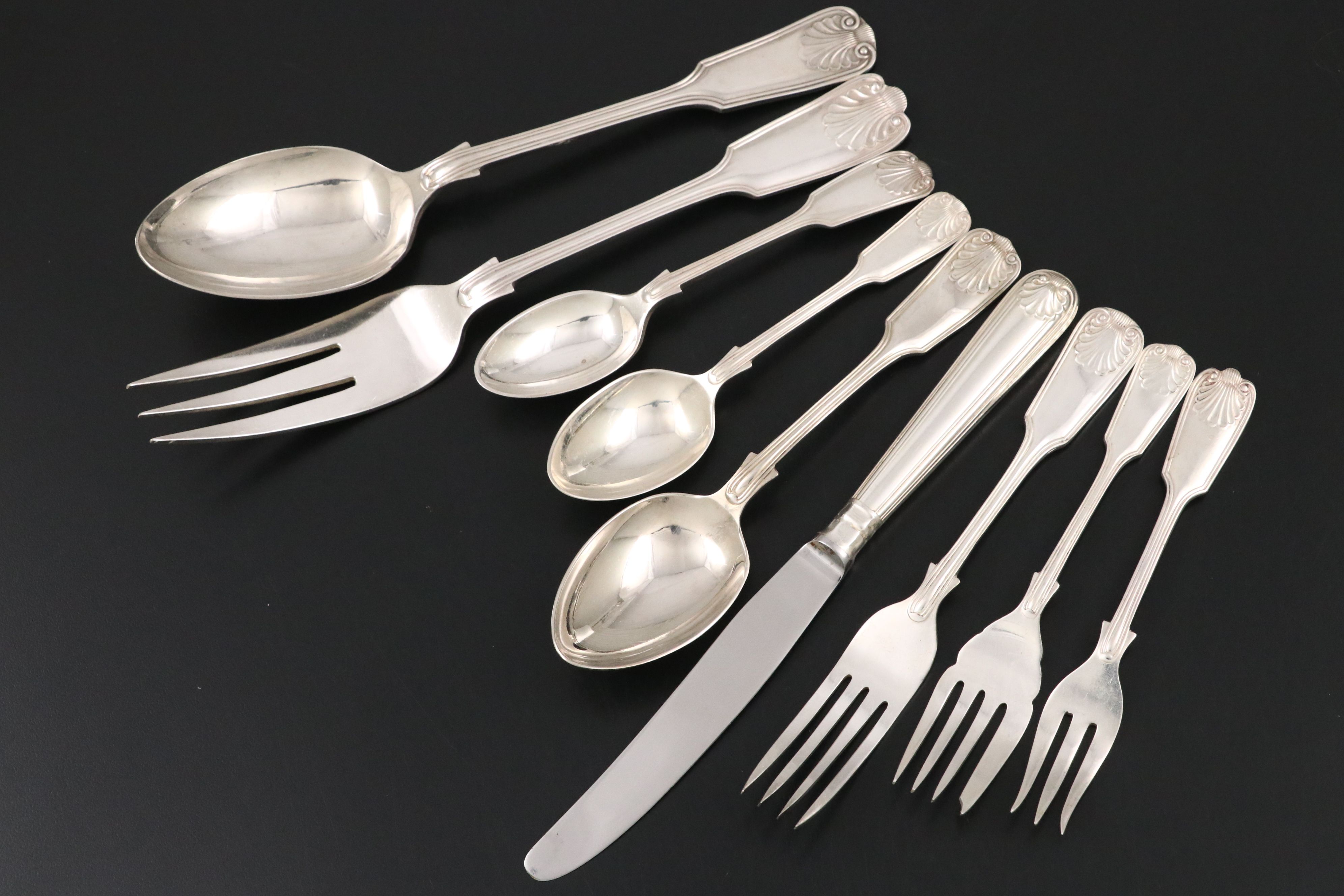 Worcester "Thread & Shell" and John Turton "Kings" Silver Plate Flatware
