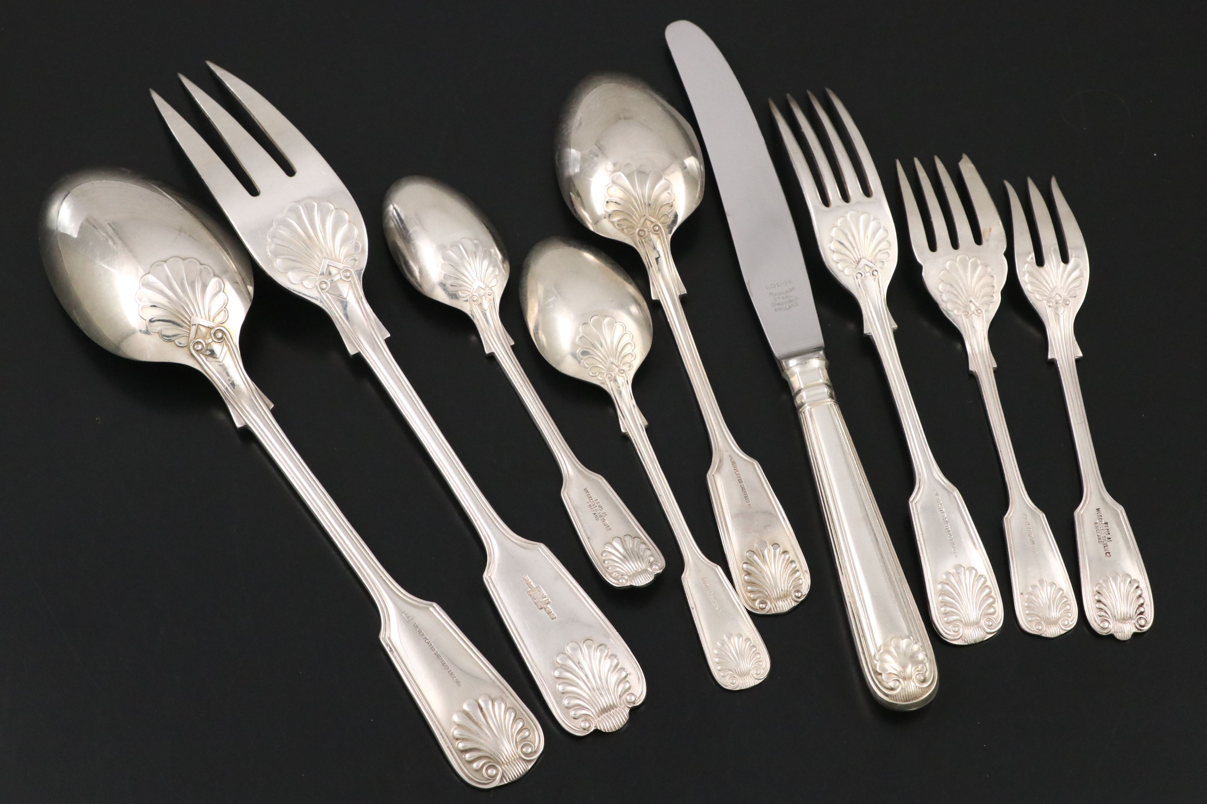 Worcester "Thread & Shell" and John Turton "Kings" Silver Plate Flatware