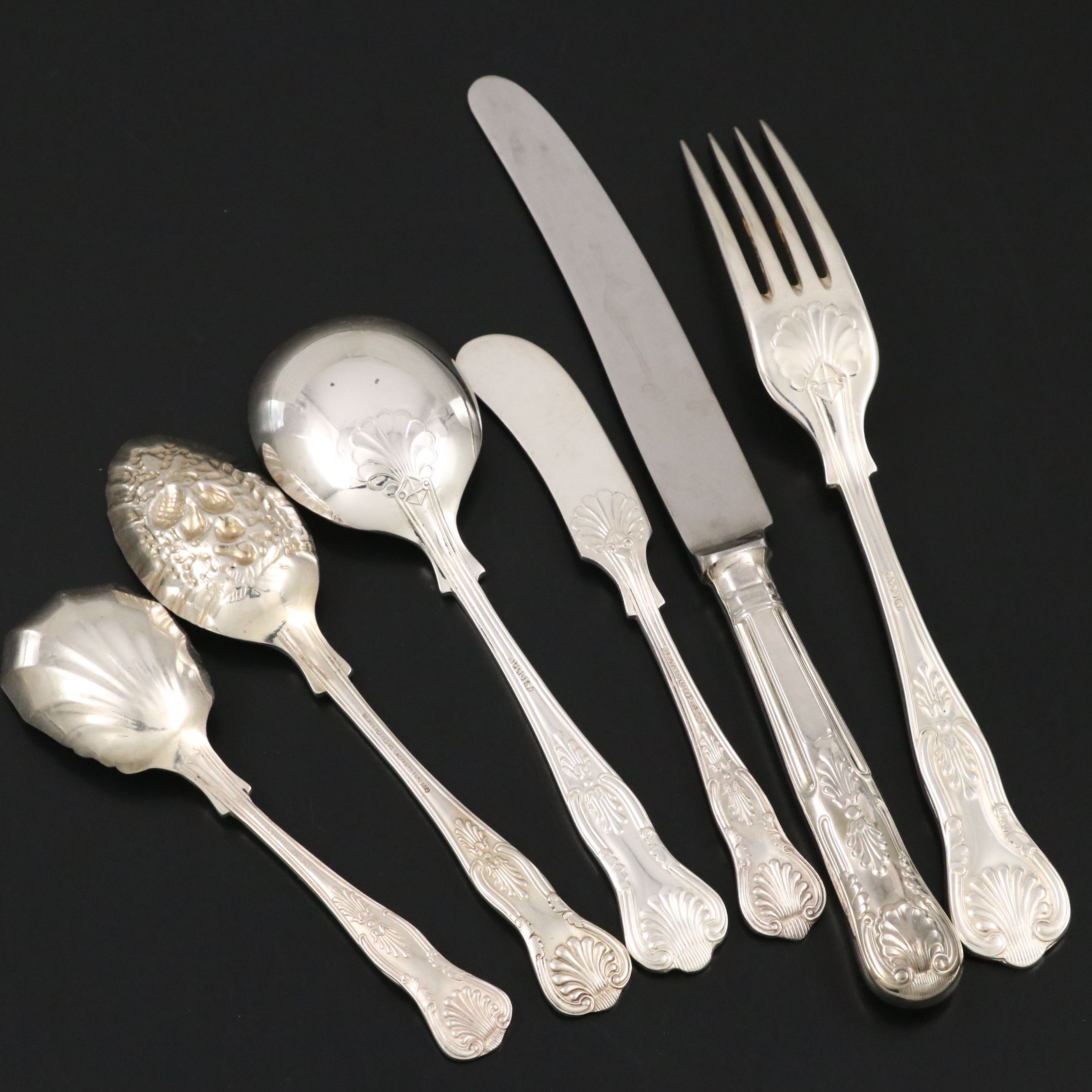 Worcester "Thread & Shell" and John Turton "Kings" Silver Plate Flatware