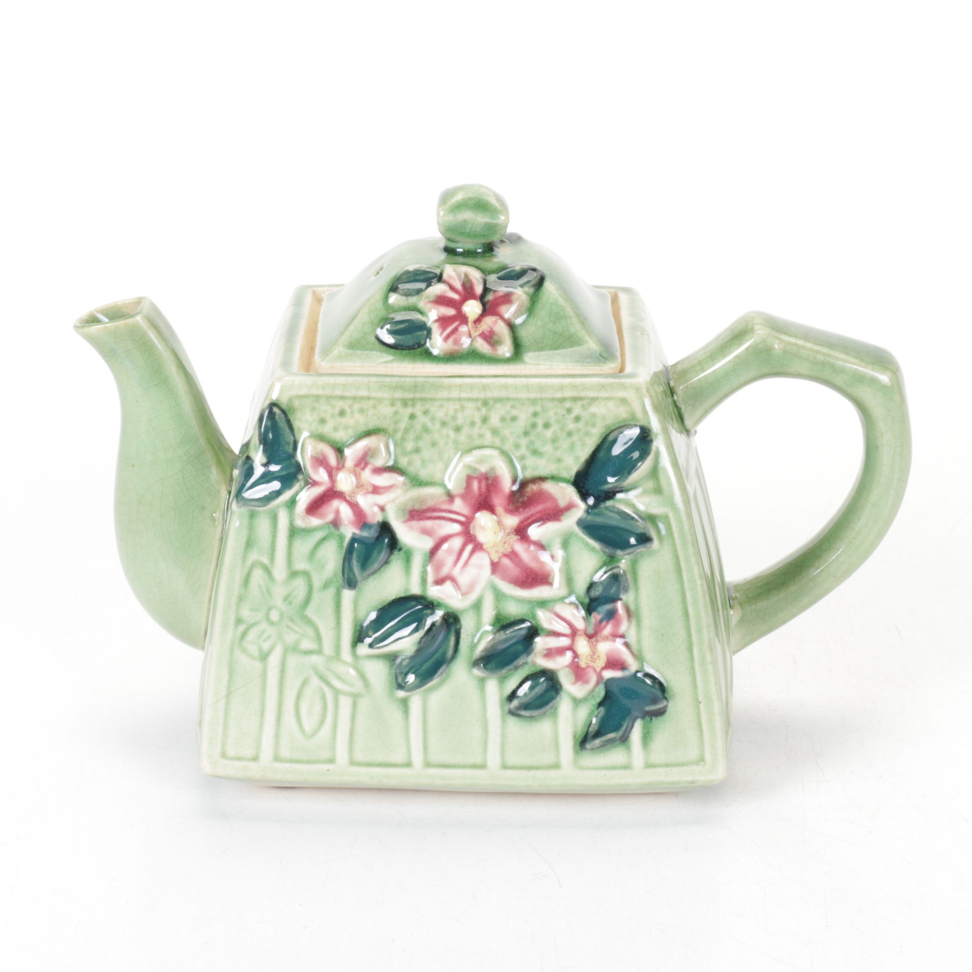 Japanese Majolica Teapot with Floral Motif
