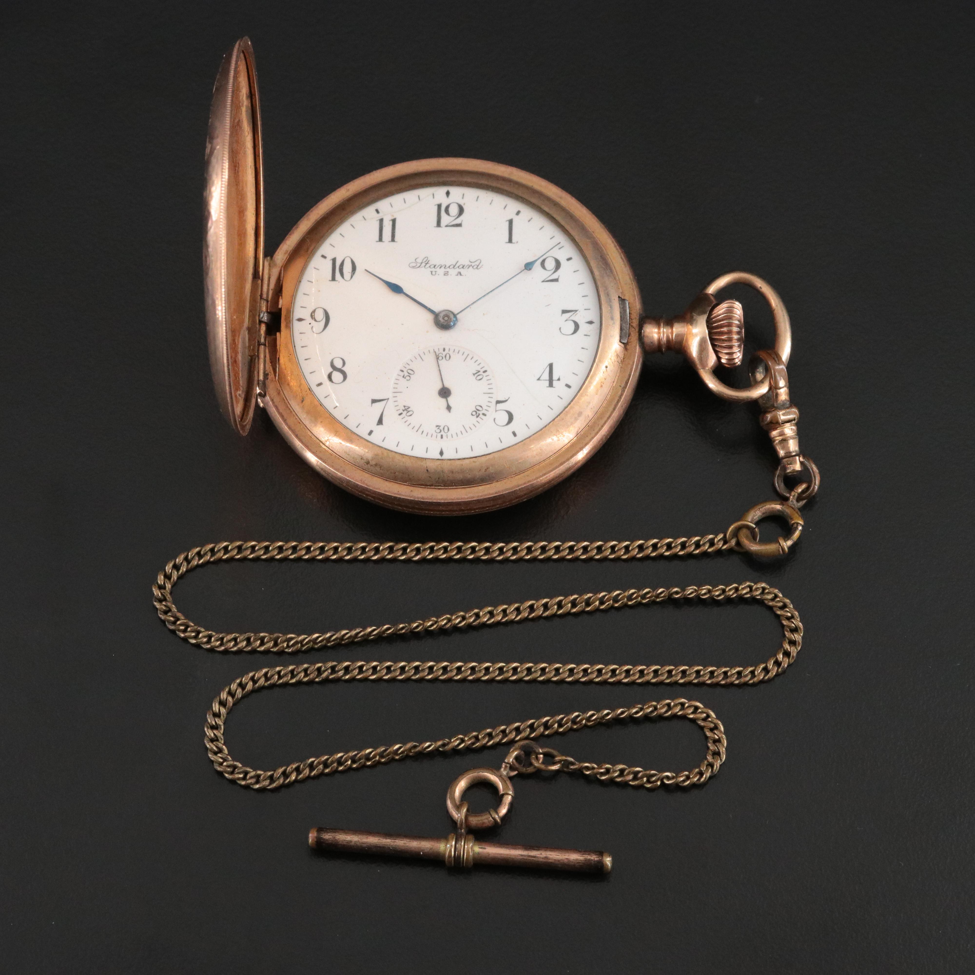 N.Y. Standard Gold-Filled Hunting Case Pocket Watch with Chain Fob