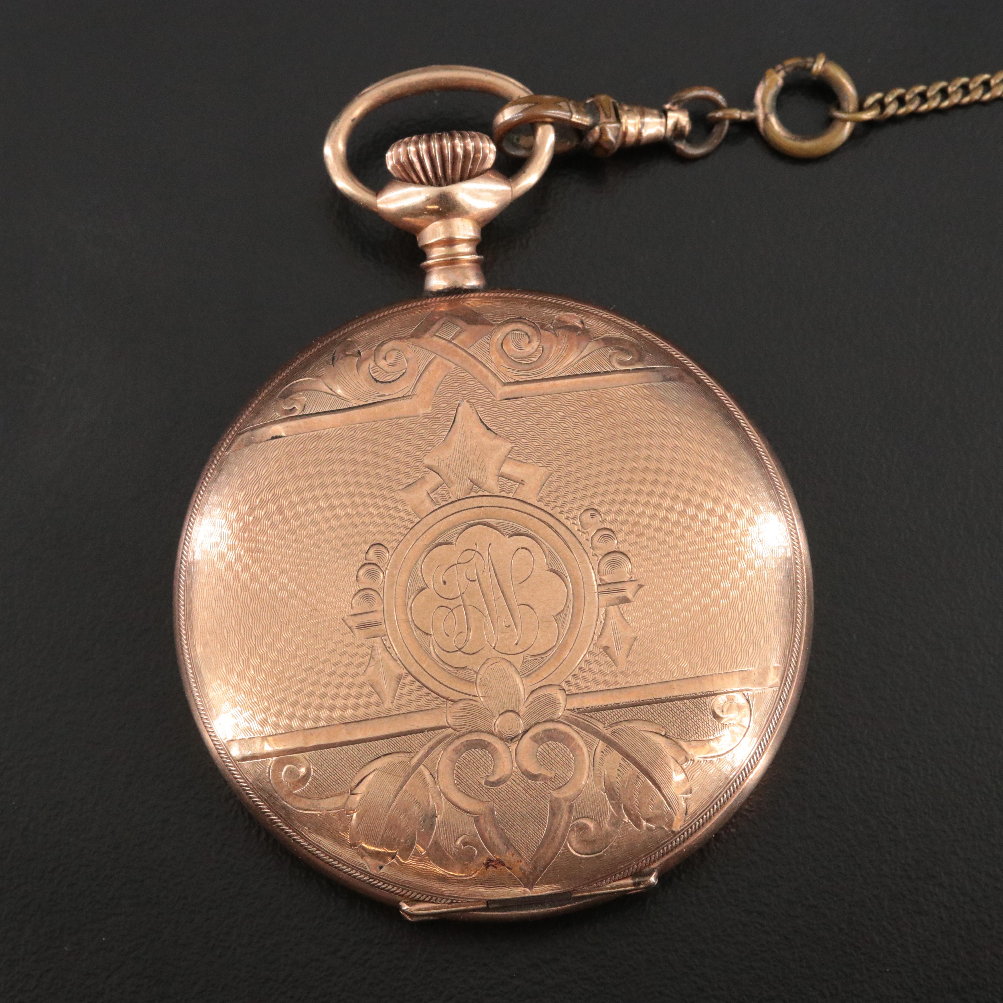 N.Y. Standard Gold-Filled Hunting Case Pocket Watch with Chain Fob