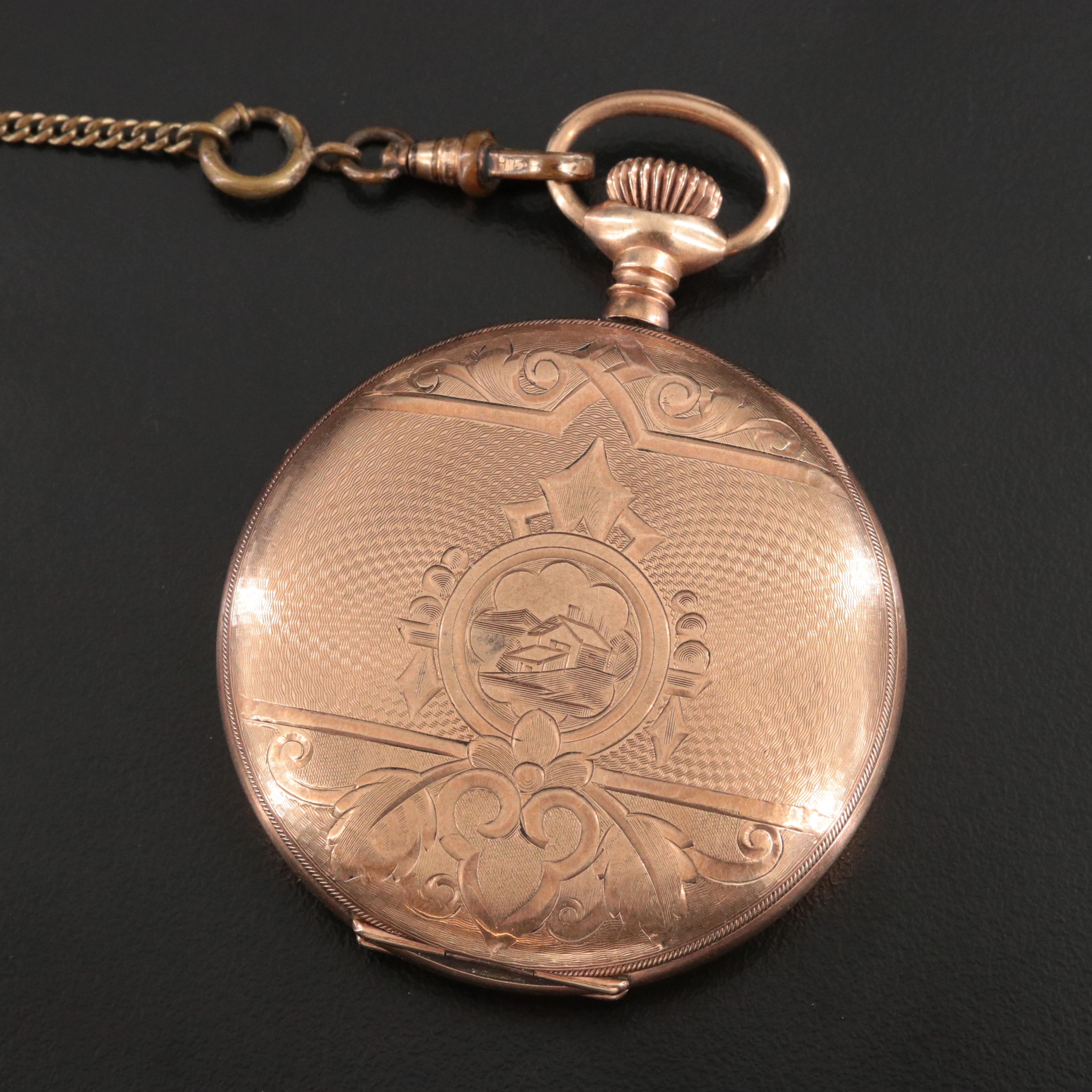 N.Y. Standard Gold-Filled Hunting Case Pocket Watch with Chain Fob