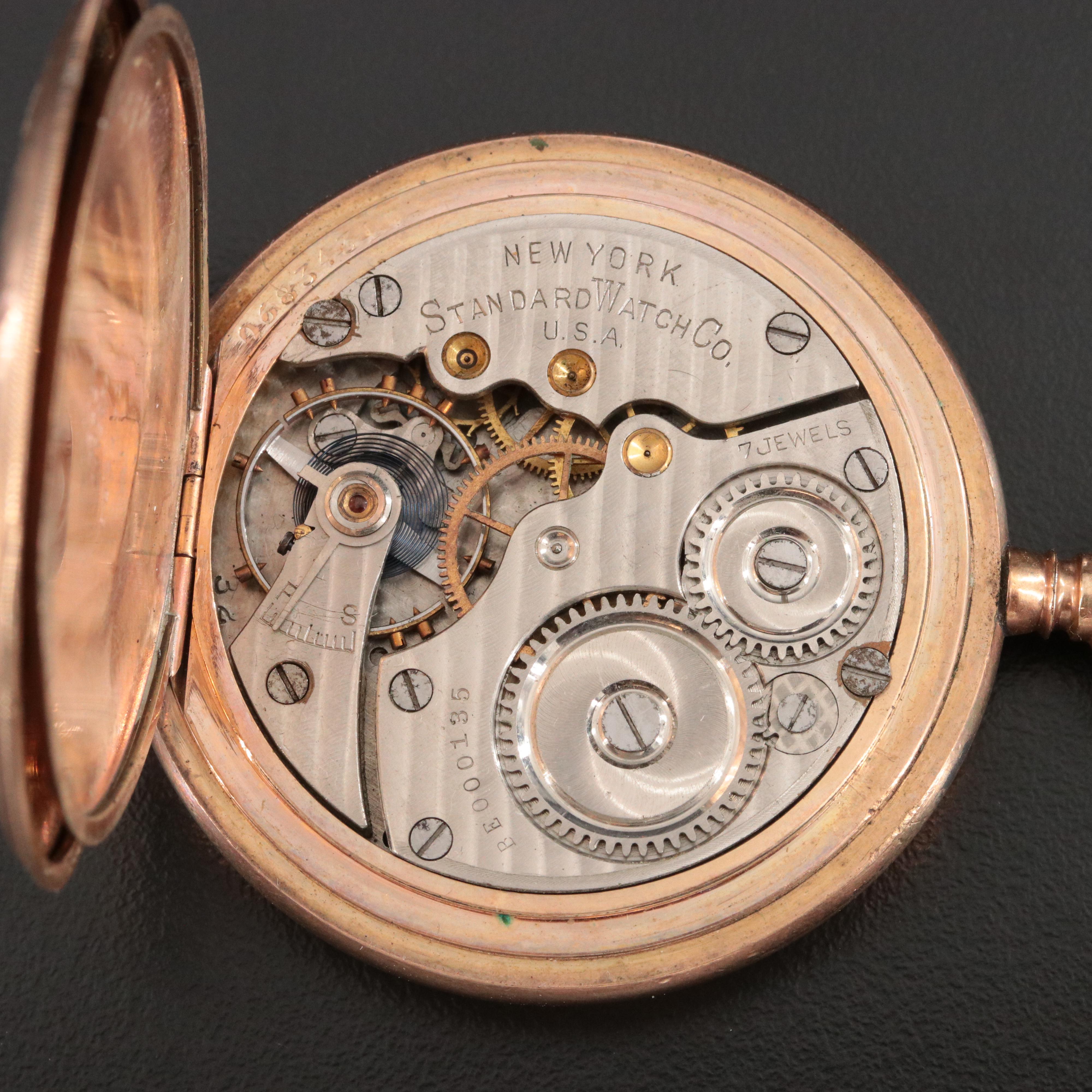 N.Y. Standard Gold-Filled Hunting Case Pocket Watch with Chain Fob