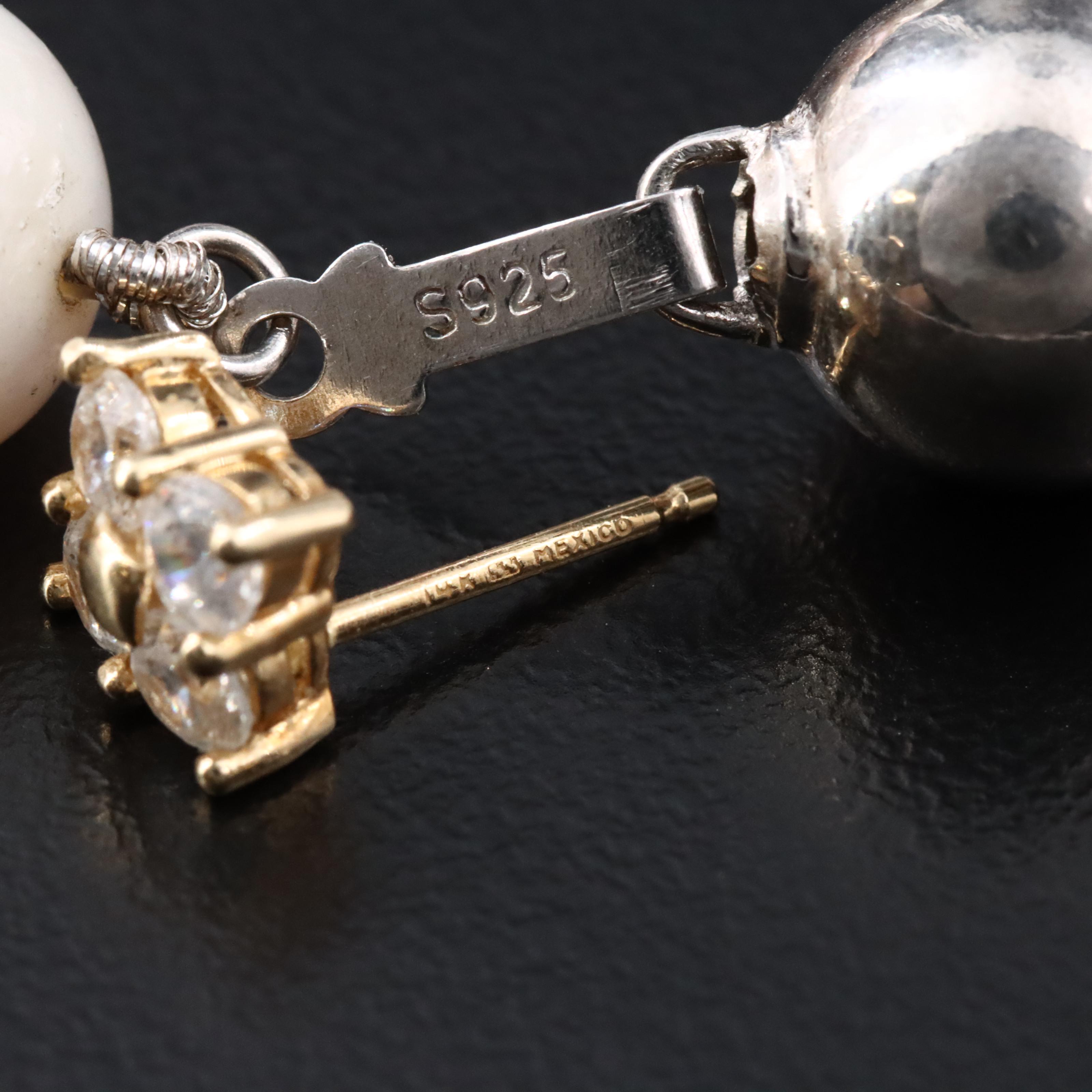 Endless Necklace, Necklace with Sterling Clasp, 14K Earrings with Pearl and CZ