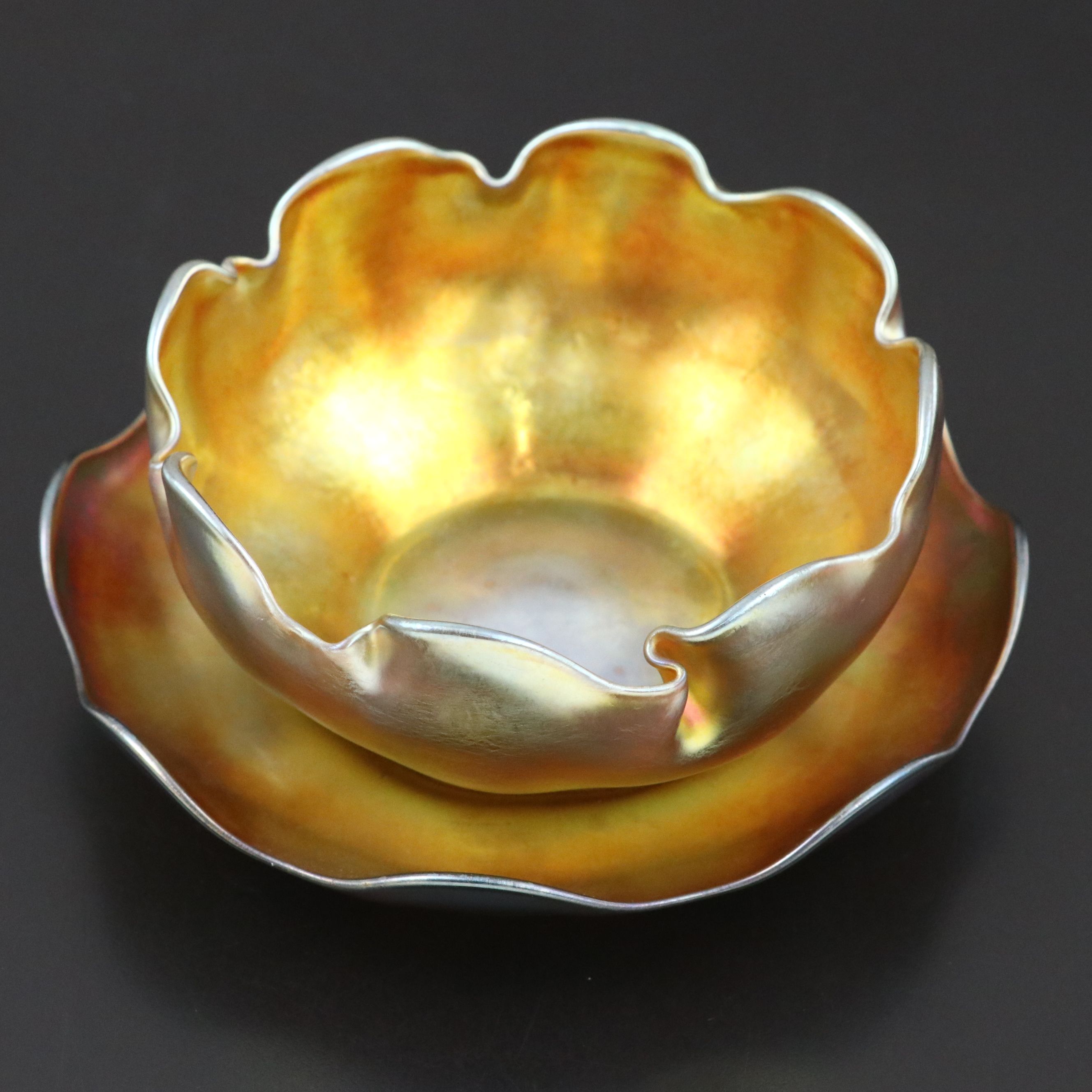 Louis Comfort Tiffany Favrile Art Glass Bowl and Underplate