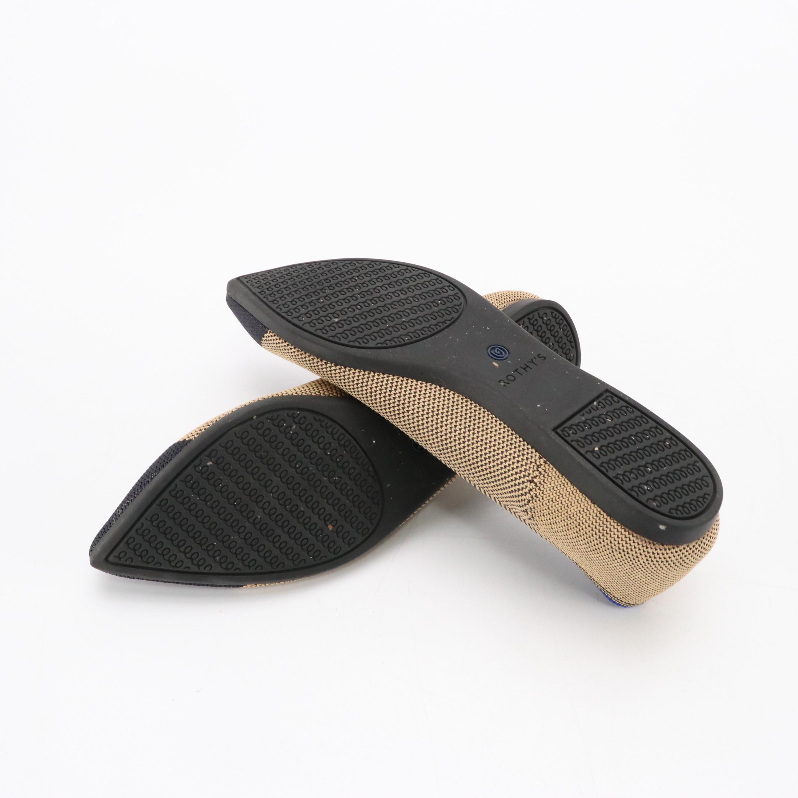 Rothy's The Point Ballet Flats in Gray Camouflage and Tan/Black Textile