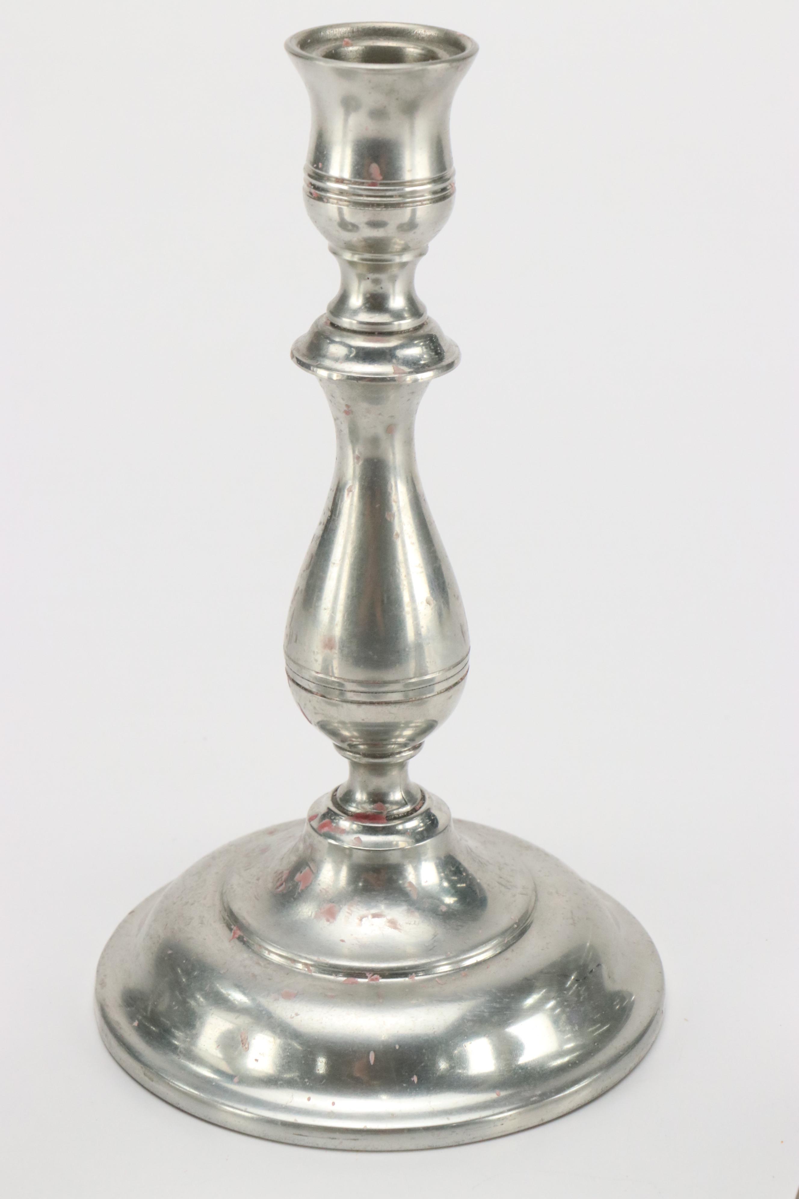 Kirk Stieff and Queen Art Pewterware with Gustavian Candlesticks