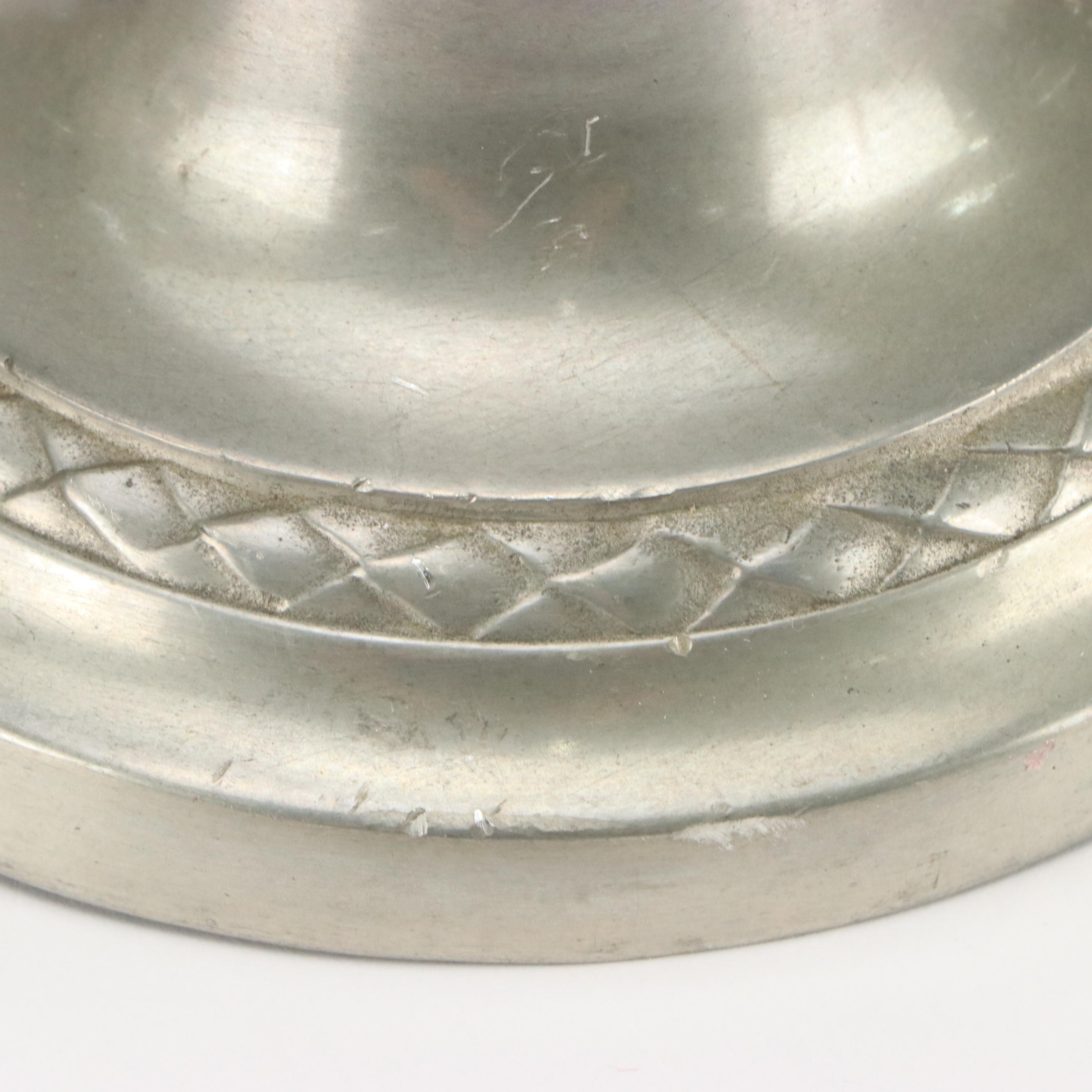 Kirk Stieff and Queen Art Pewterware with Gustavian Candlesticks