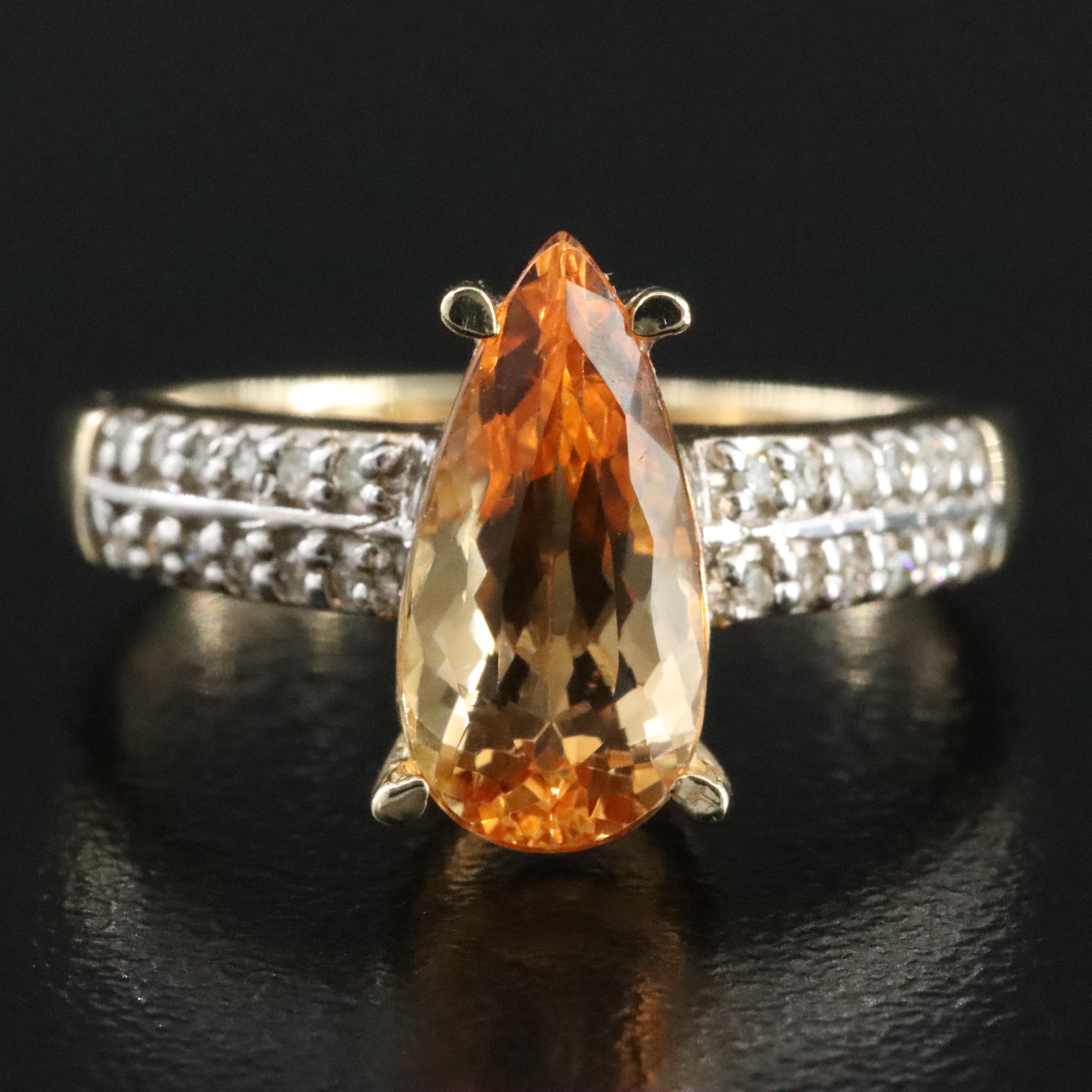 9K Golden Topaz and Diamond Ring