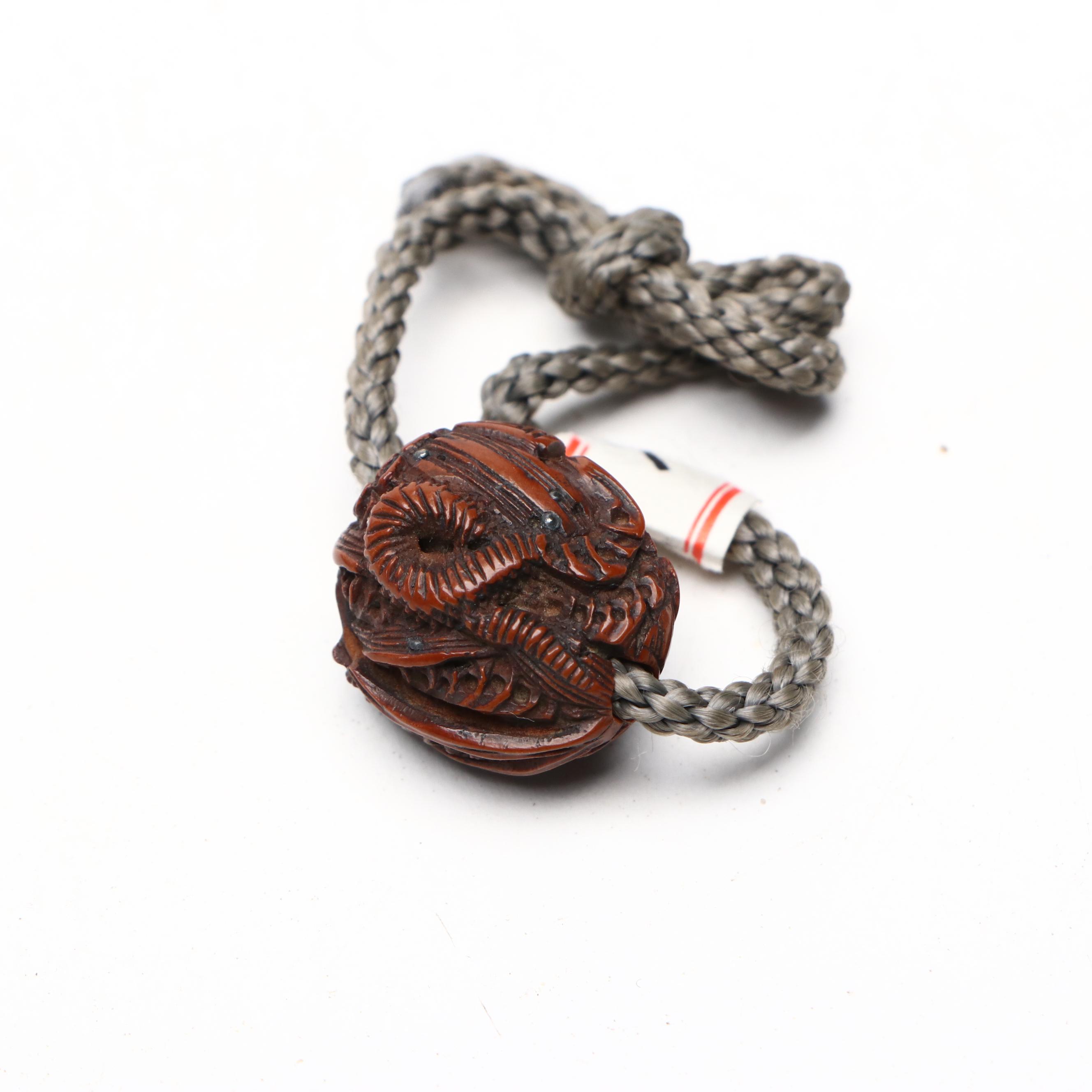 Japanese Floral Silver Plate Inro with Netsuke and Buttons