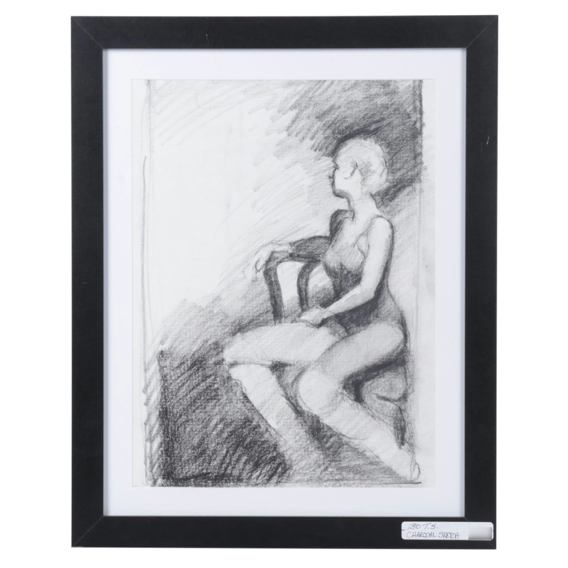 Charcoal Sketch Depicting a Seated Woman