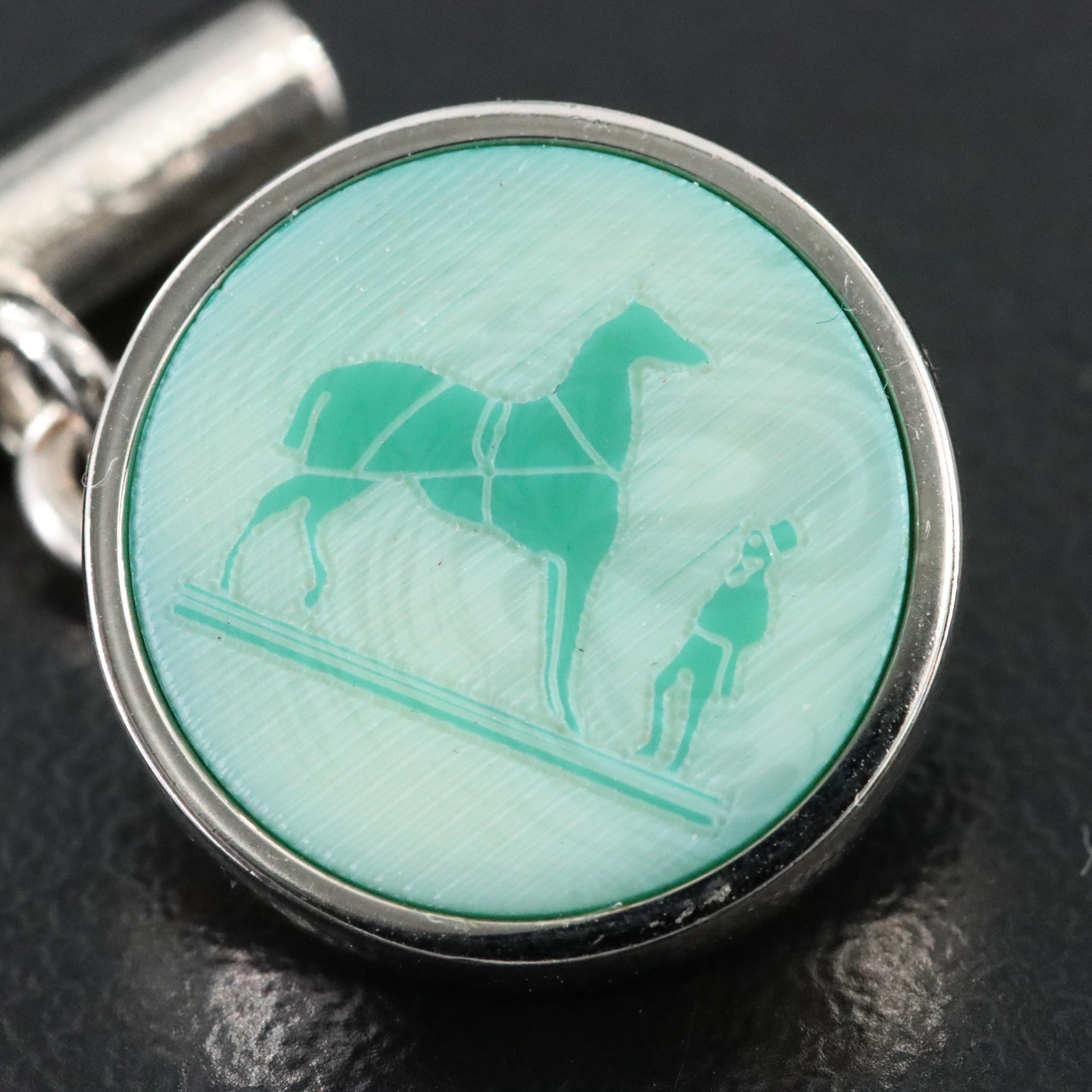 Hermès Horse and Rider Etched Glass Cufflinks