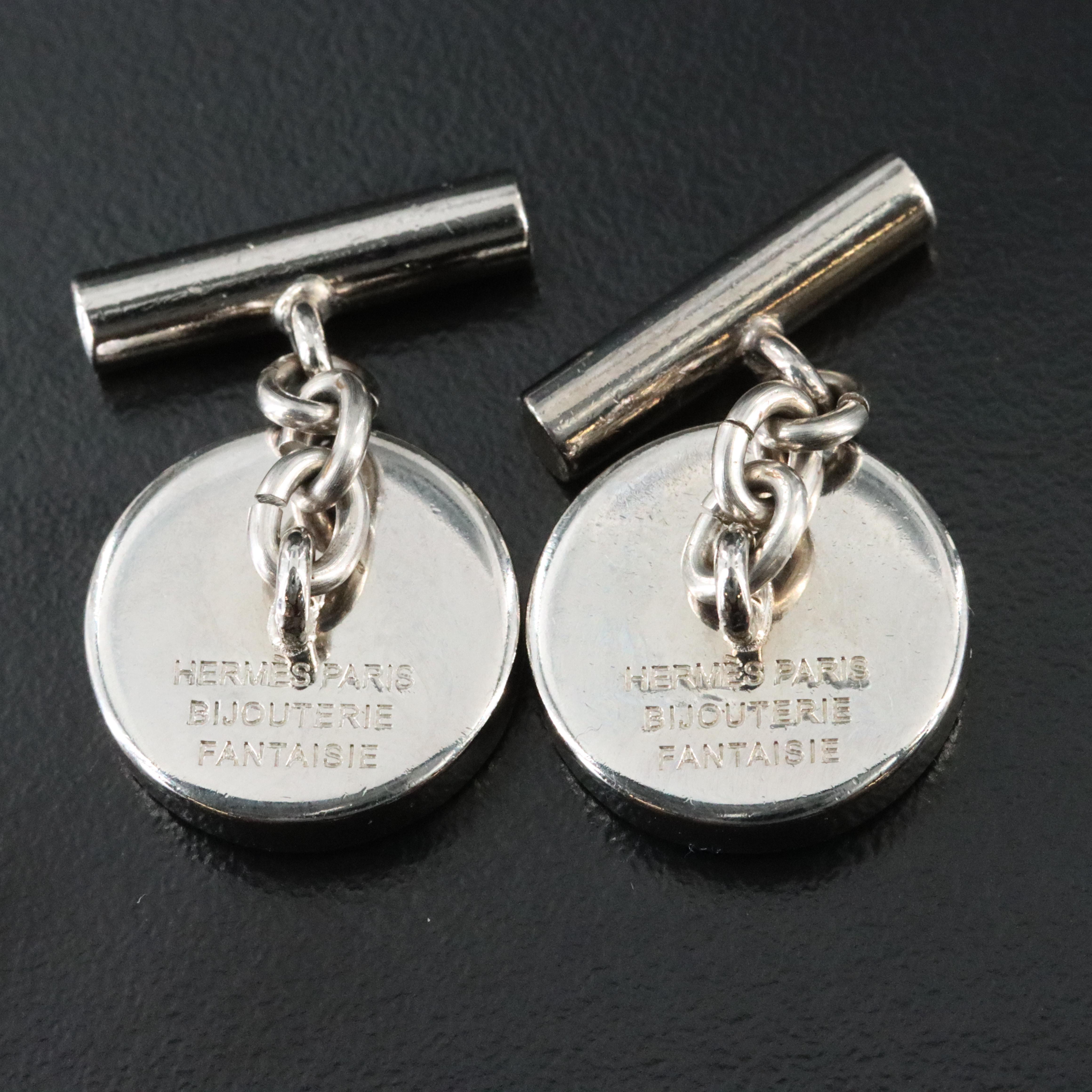 Hermès Horse and Rider Etched Glass Cufflinks