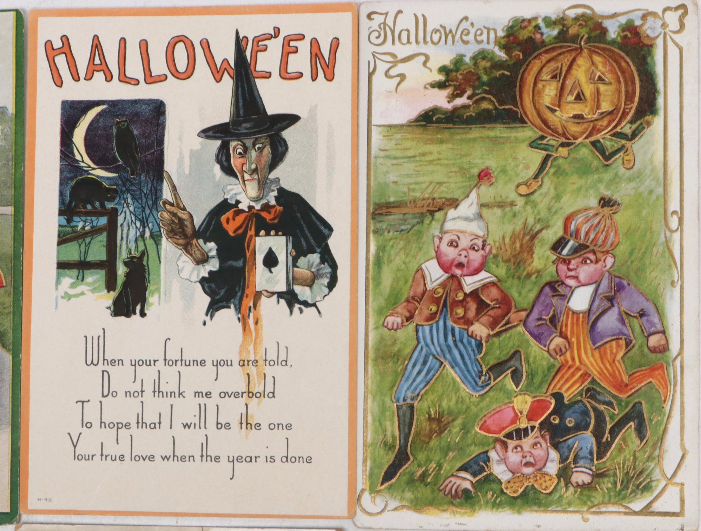Halloween Jack-o'-Lantern and Witch Postcards, Early 20th Century