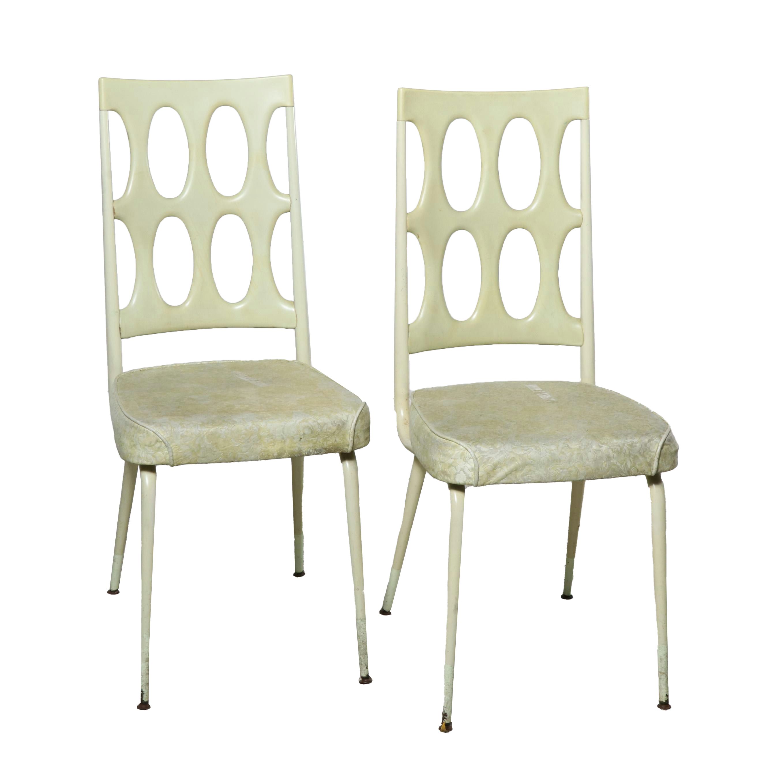 Pair of Mid Century Modern Mint Vinyl and Metal Dining Chairs, 1950s