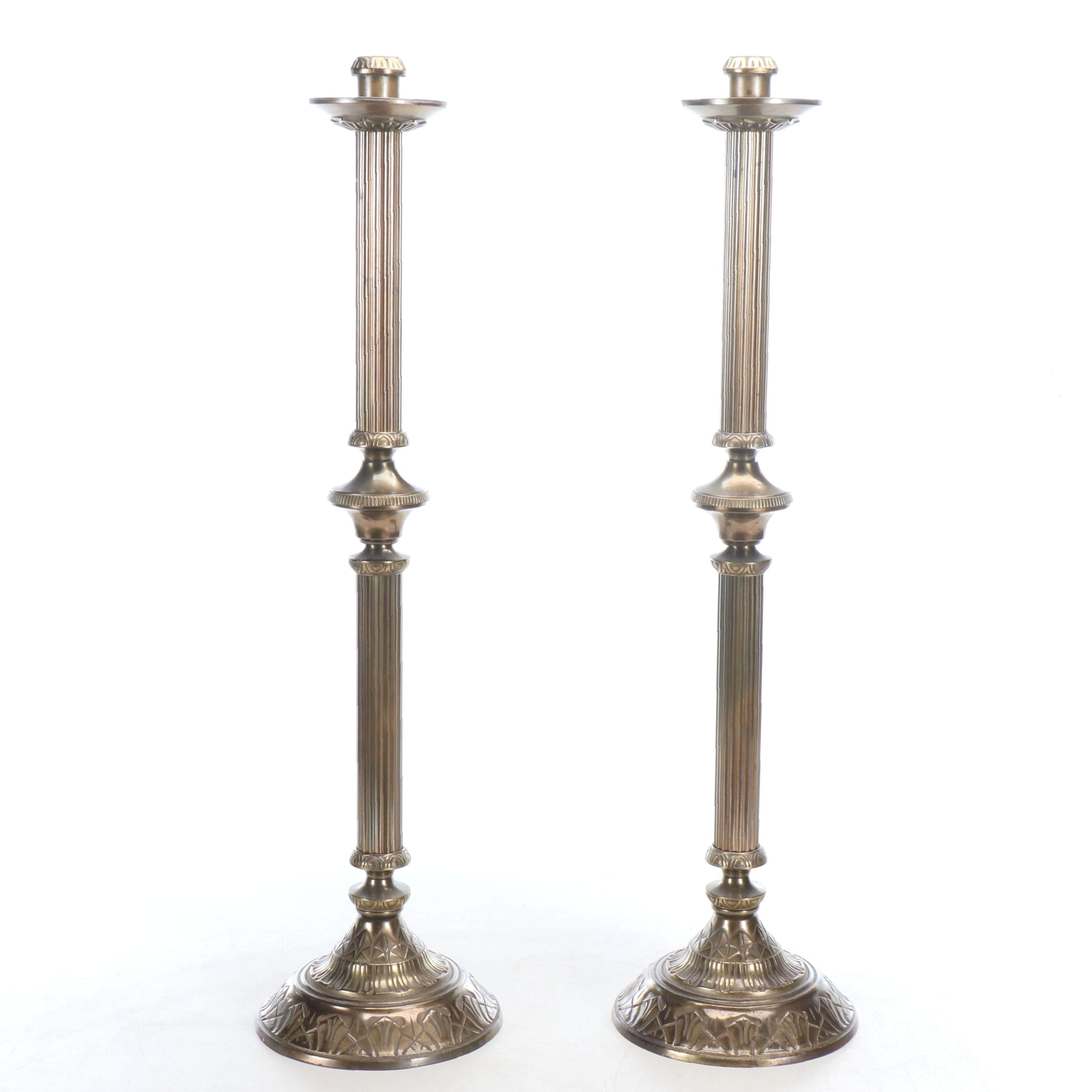 Pair of Progressive Bronze Works Neoclassical Style Altar Candlesticks