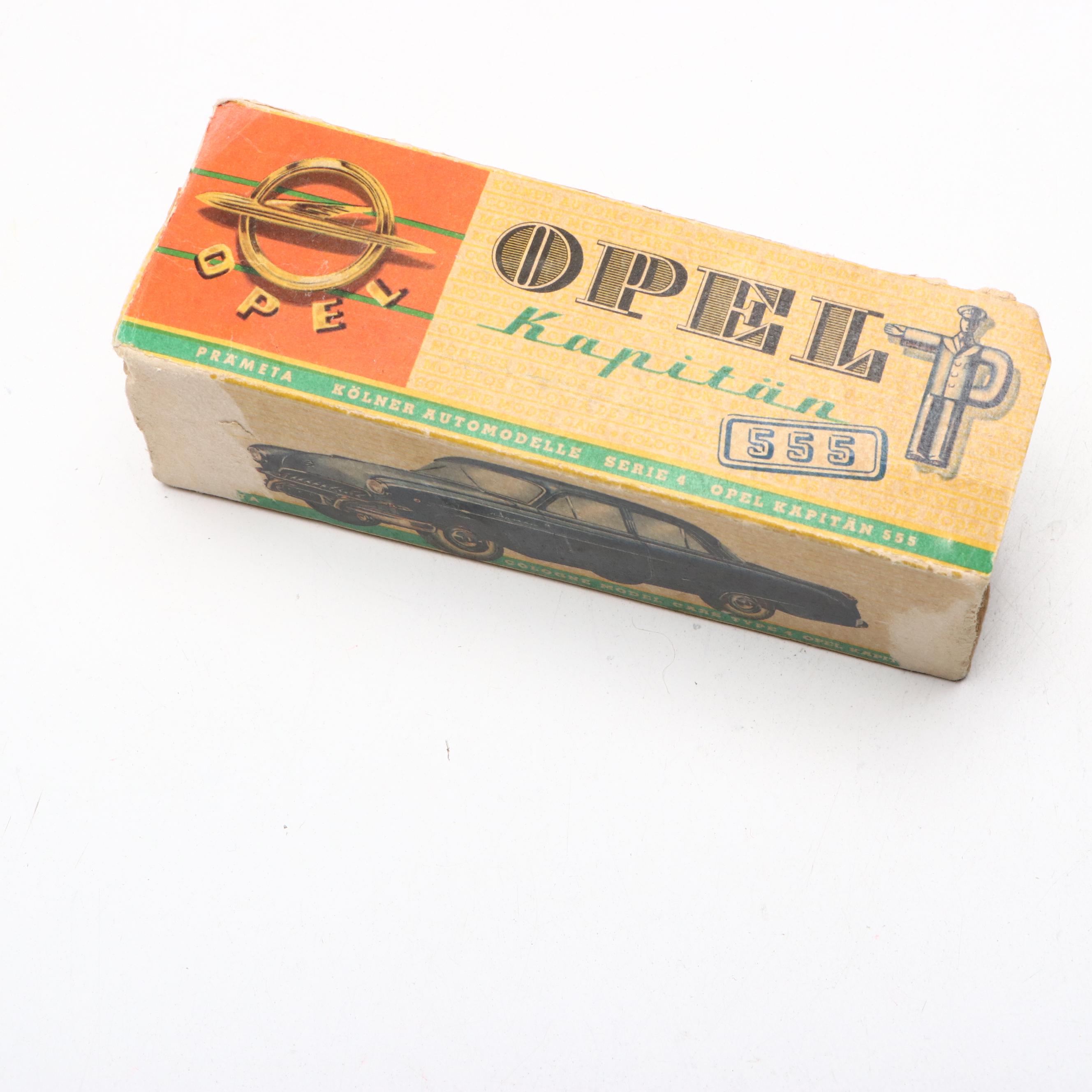 Prameta Opel Kapitan 555 Toy Car and Re-Cord-O Coin Safe, Mid-20th Century