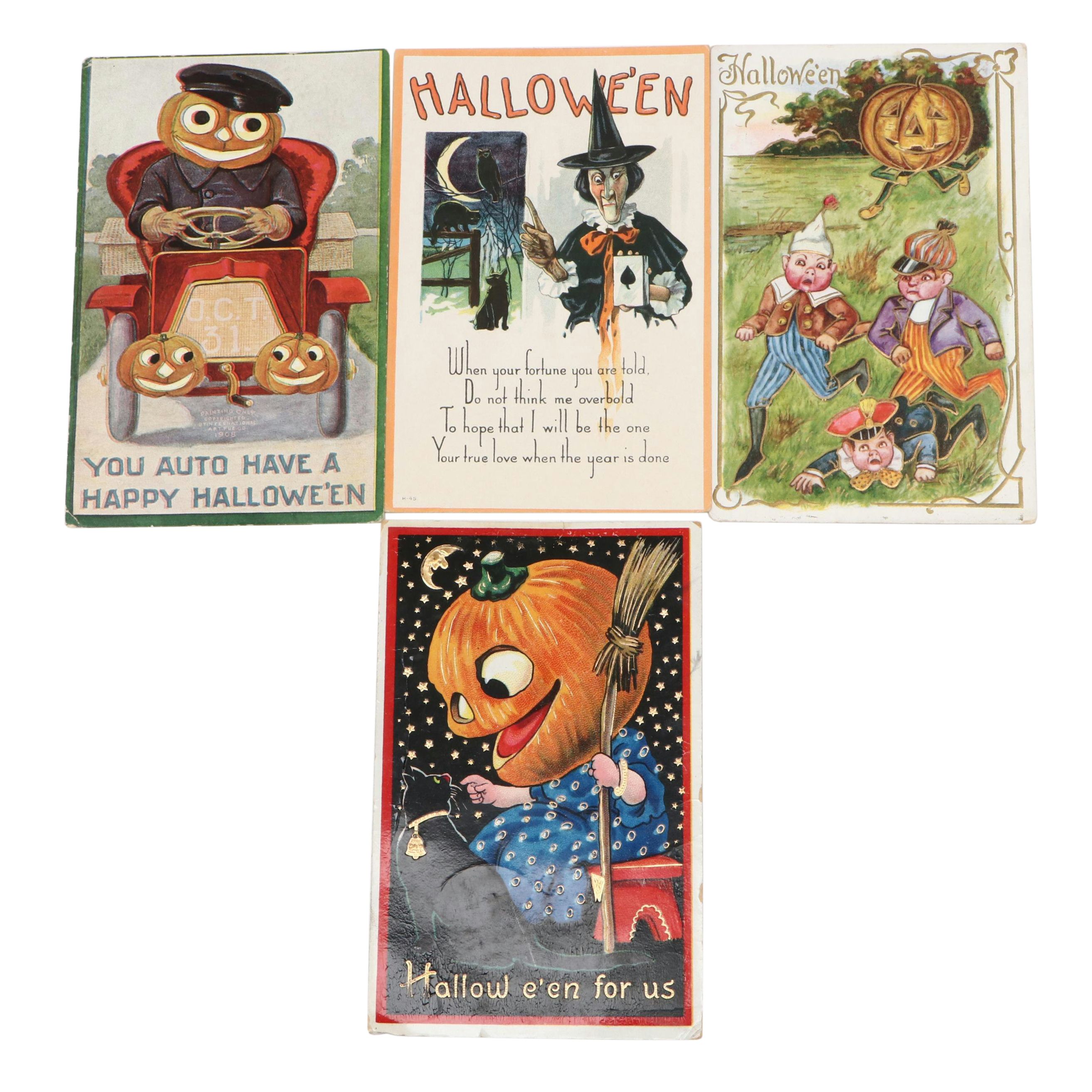 Halloween Jack-o'-Lantern and Witch Postcards, Early 20th Century