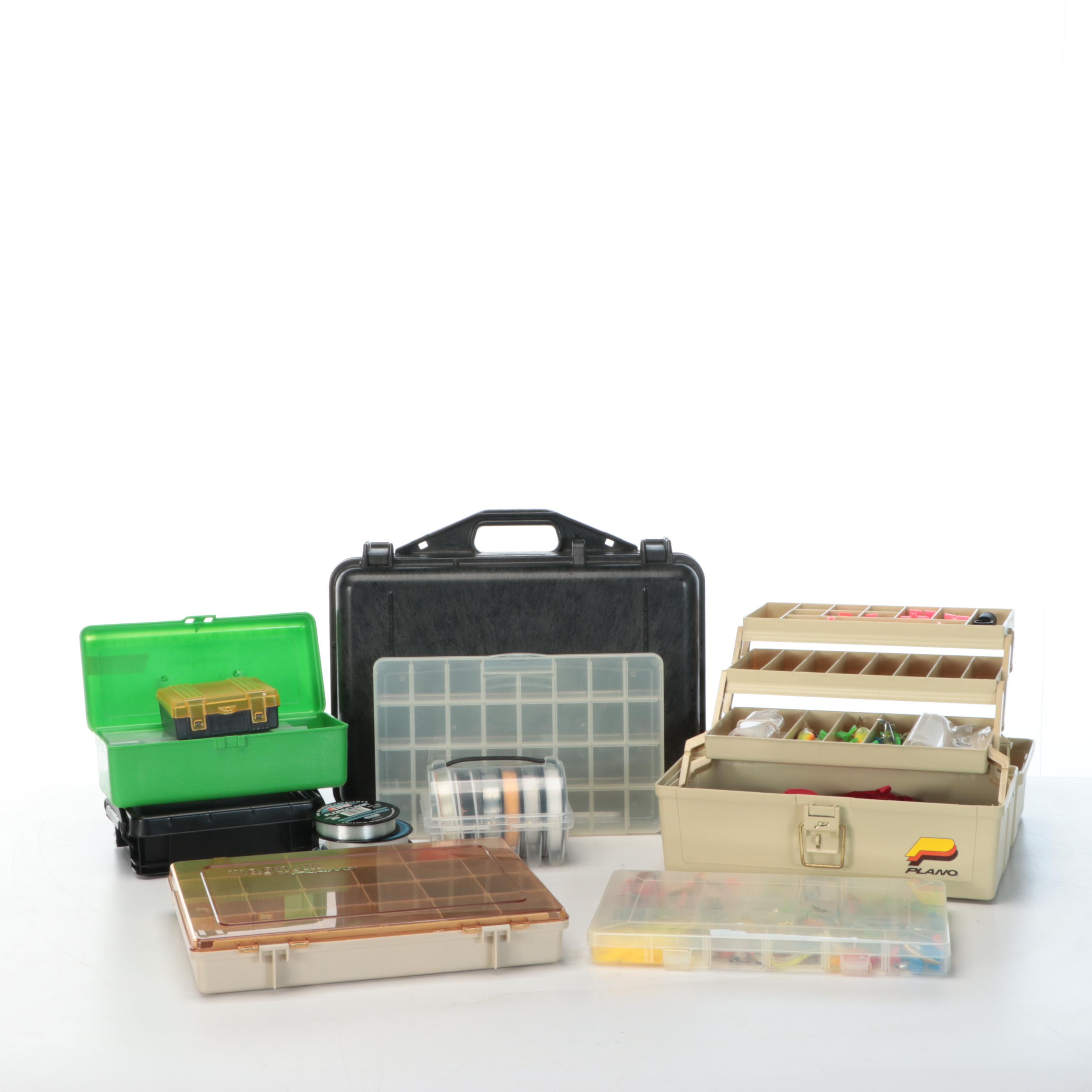 Fishing Tackle Boxes and Storage Containers with Lures, Spinners and Accessories