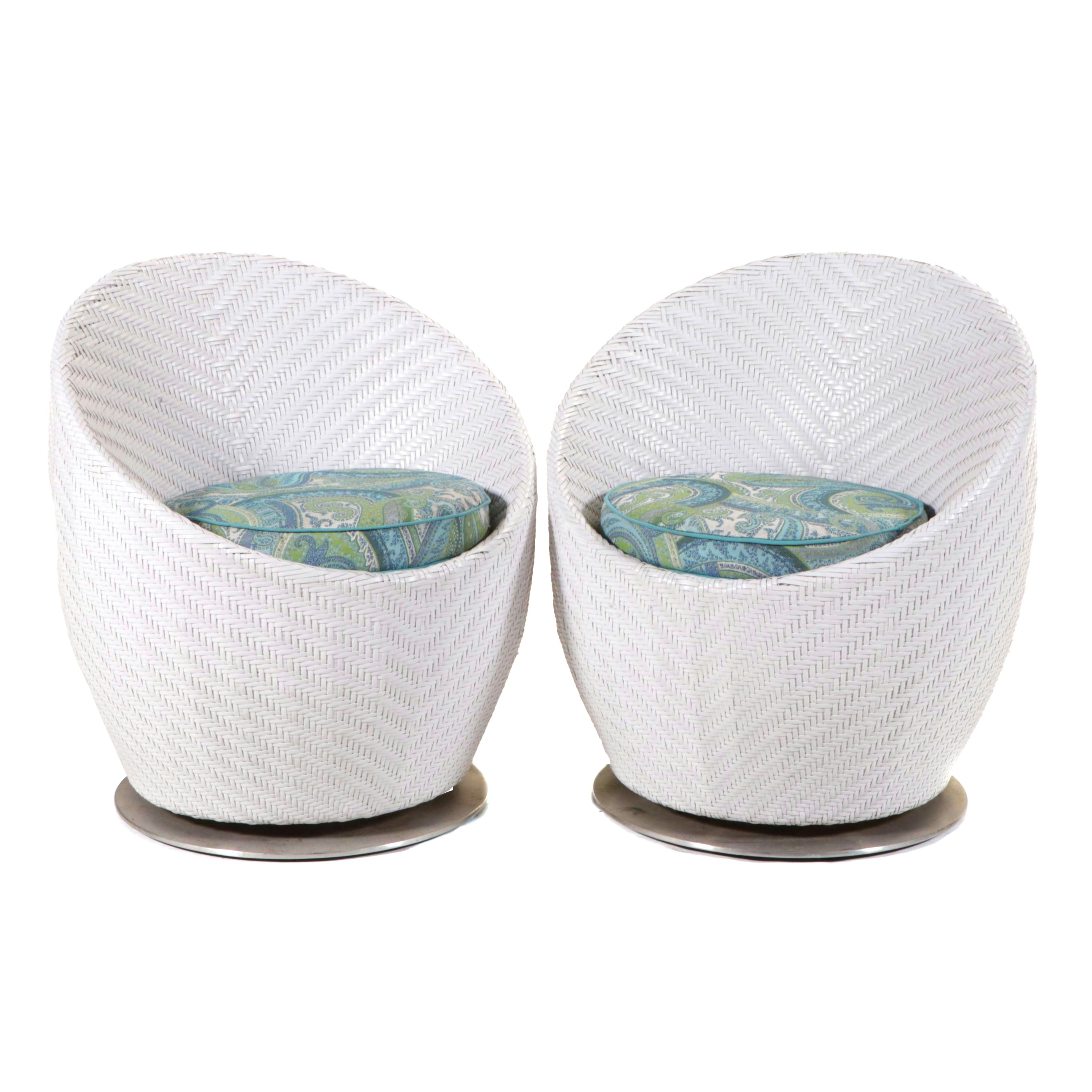 Pair of Frontgate Painted Woven Egg-Shaped Chairs