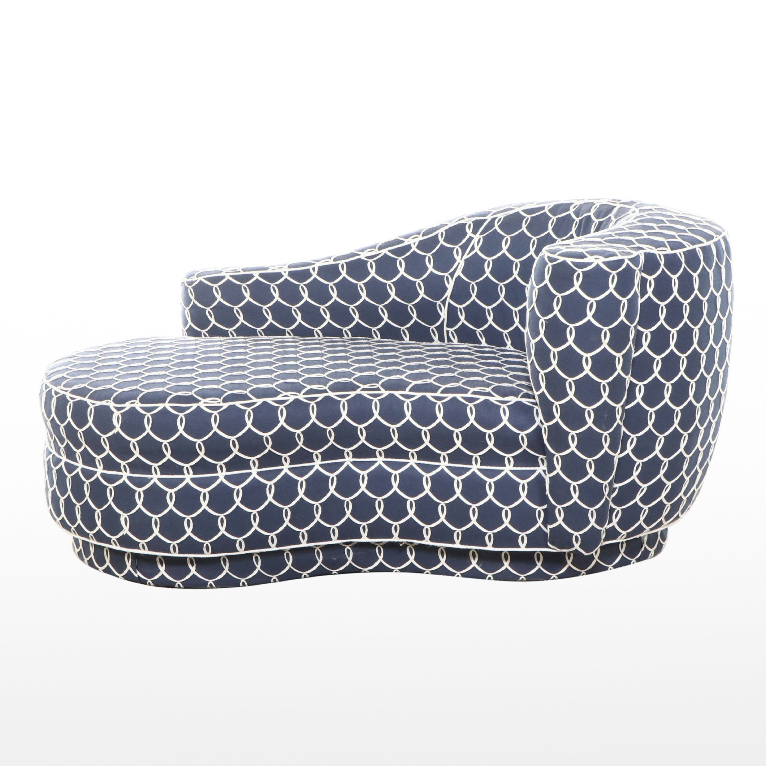 Upholstered Navy Blue and White Chaise Lounge