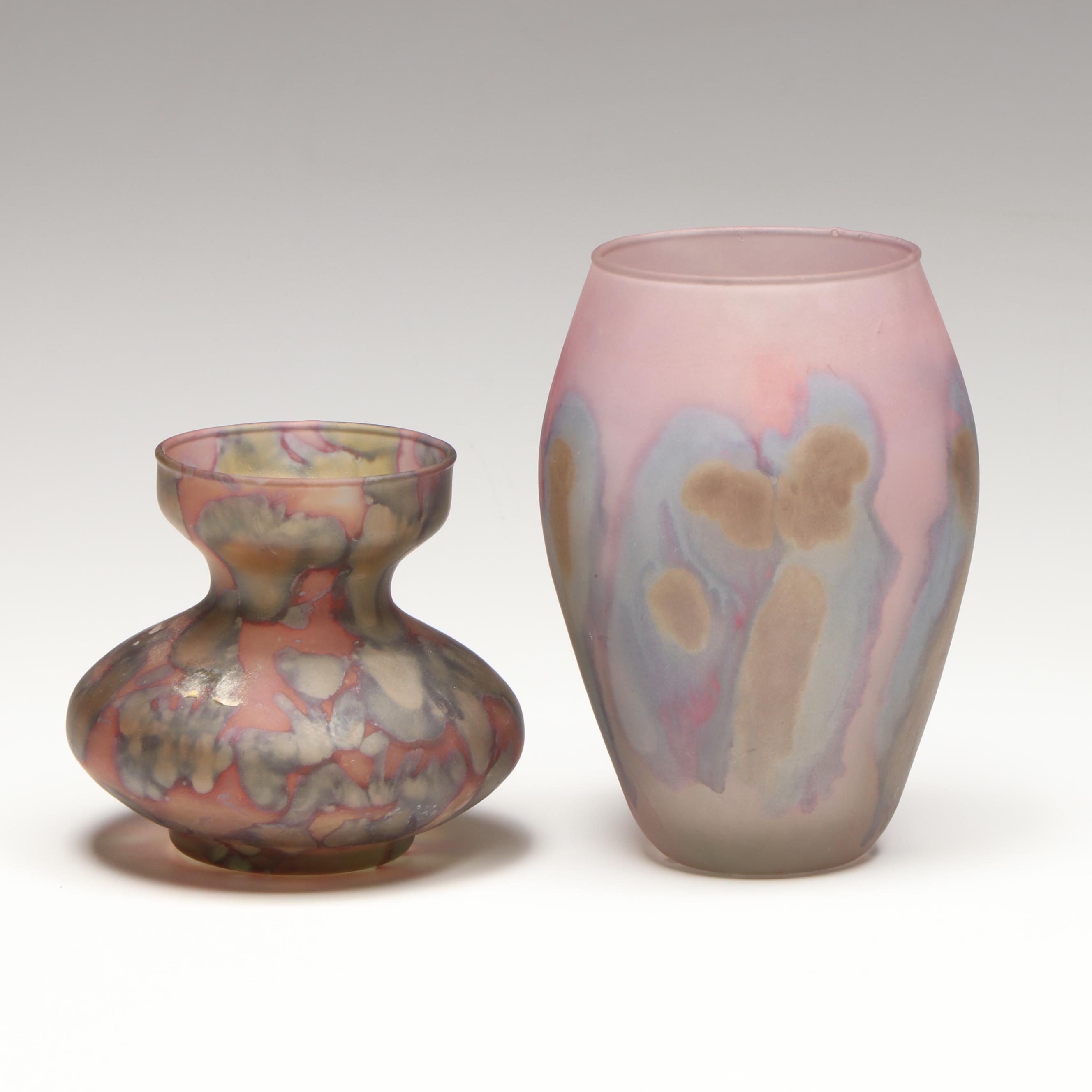 Art Nouveau Style Painted Art Glass Vases