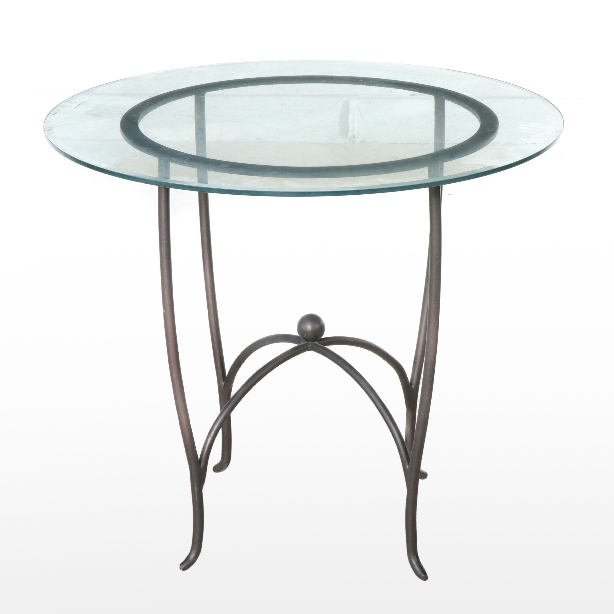 Contemporary Wrought Iron Bistro Table with Glass Top