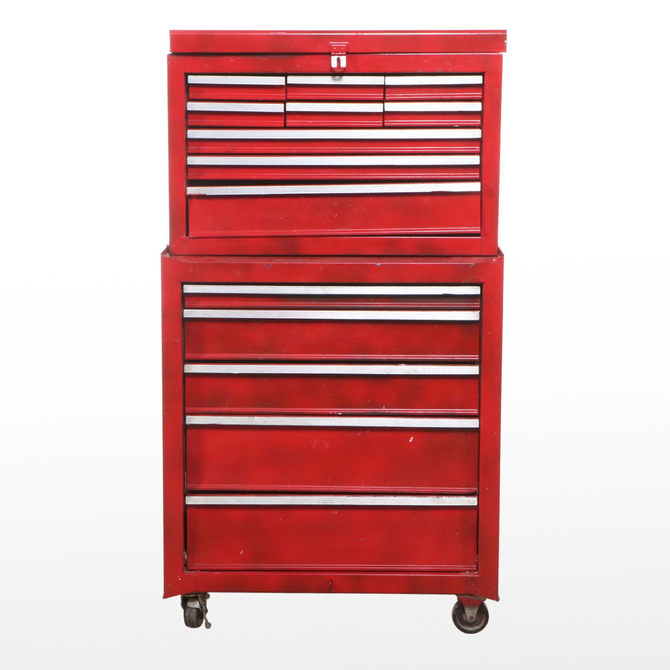 Sears Red Enameled Metal Tool Storage Chest
