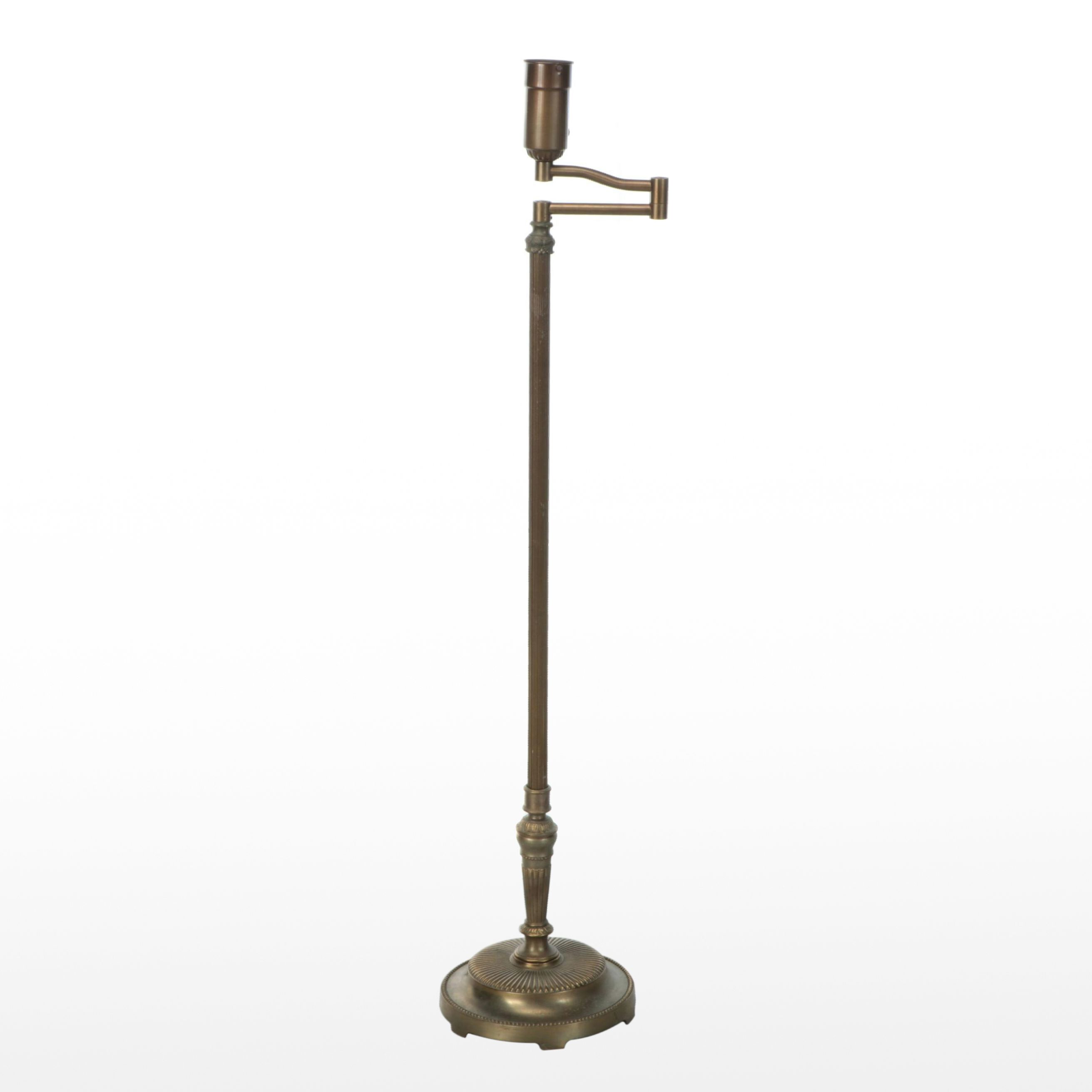 Victorian Brass Finish Metal Swing Arm Floor Lamp