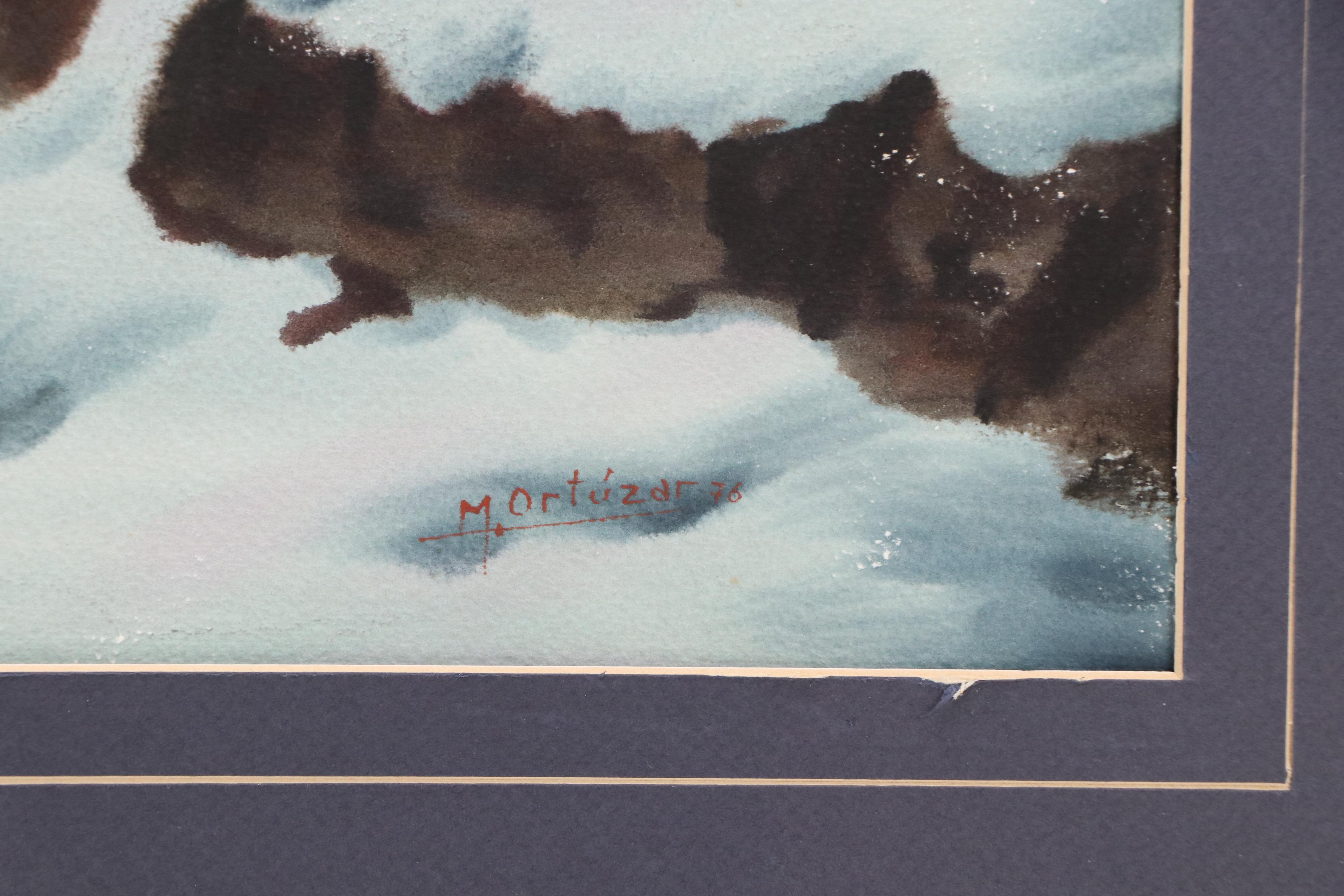 Mariano Ortuzar Winter Landscape Watercolor Painting of New Zealand's Mt. Cook