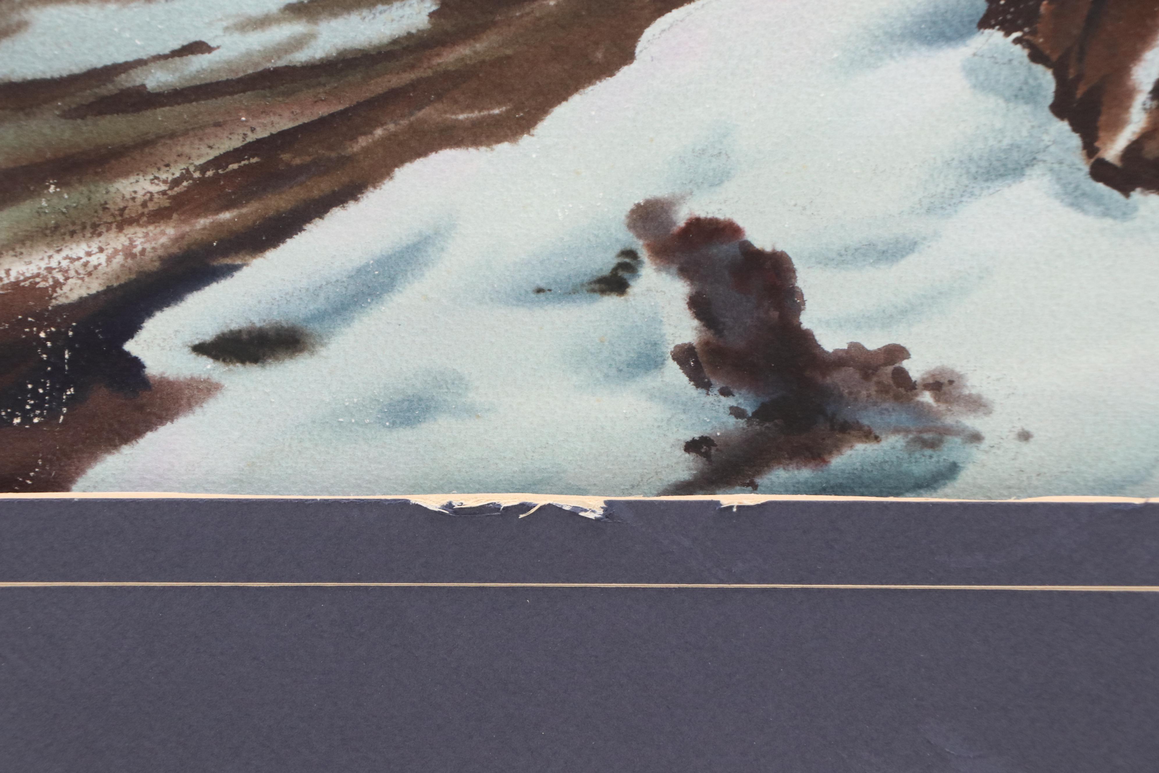 Mariano Ortuzar Winter Landscape Watercolor Painting of New Zealand's Mt. Cook