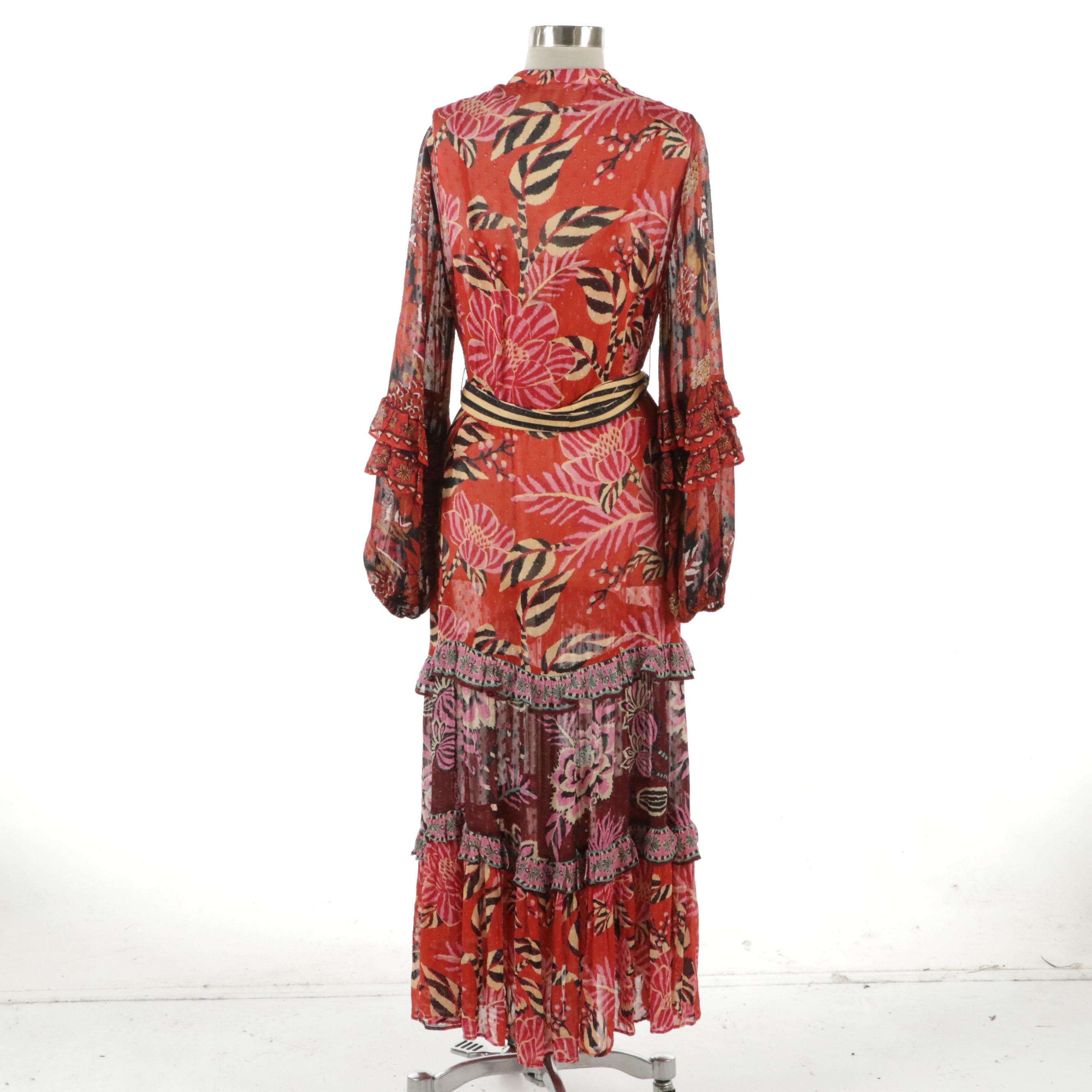 Farm Rio Mixed Floral Print Long Sleeve Maxi Dress