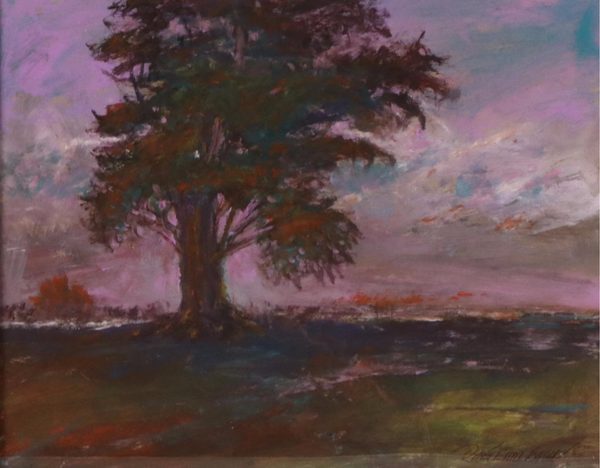Robert Riddle Baker Acrylic Painting "Tree Kissed by the Setting Sun," 2025